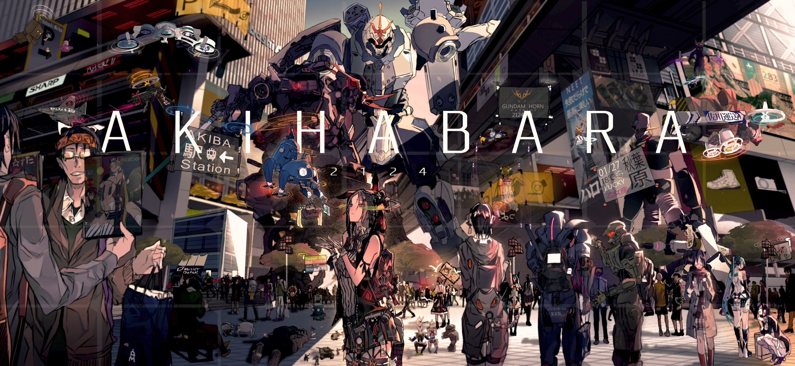 2K, Akihabara, Ghost In The Shell, artwork, Futuristic, Master Chief, Tachikoma, anime, Hatsune Miku, vocaloid, Gundam, Guilty Crown, HD Wallpaper