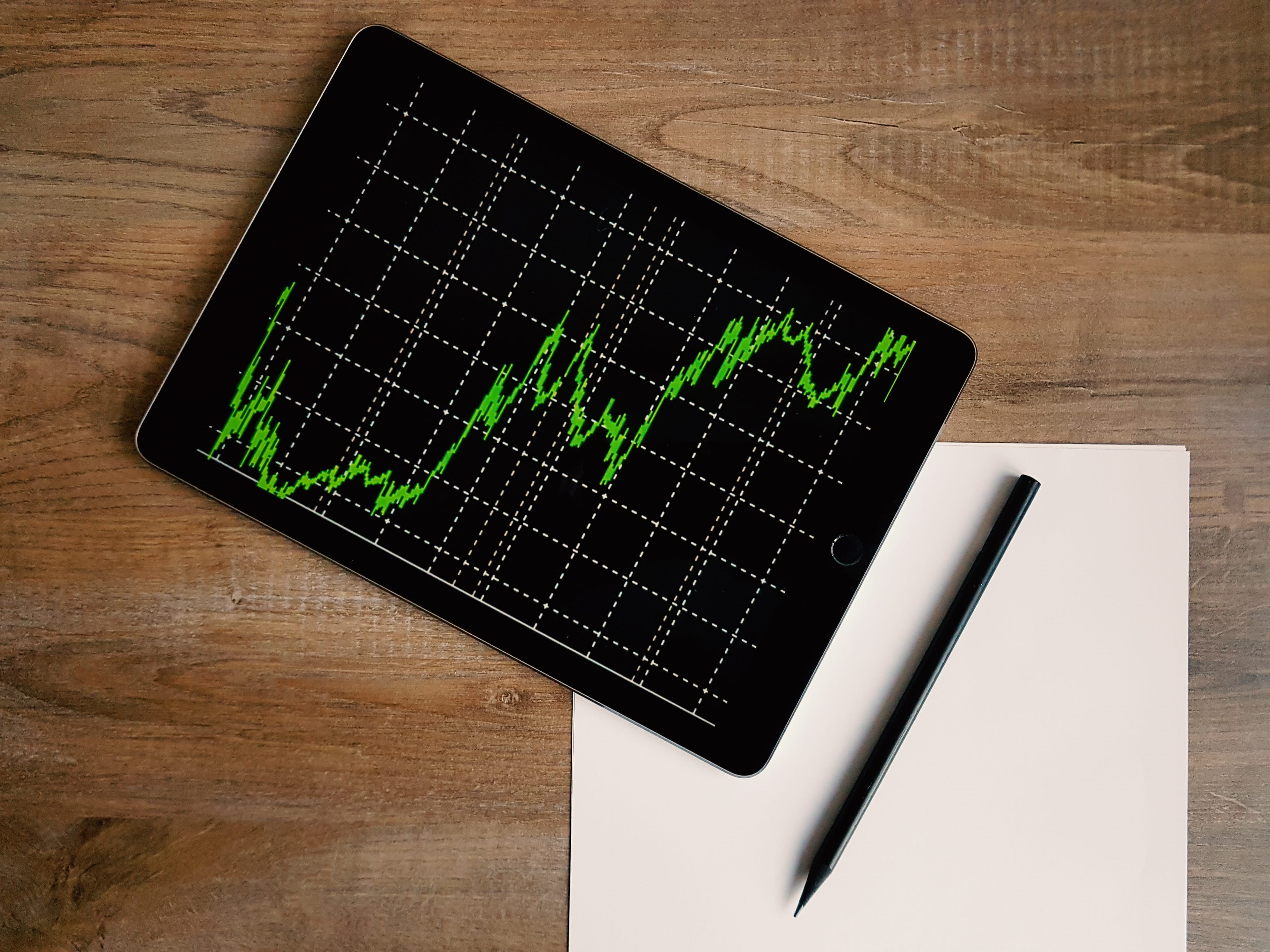 wooden, device screen, stock exchange, pen, fintech, wood - material, brown, screen, digital tablet, computer, portable information device, communication, HD Wallpaper