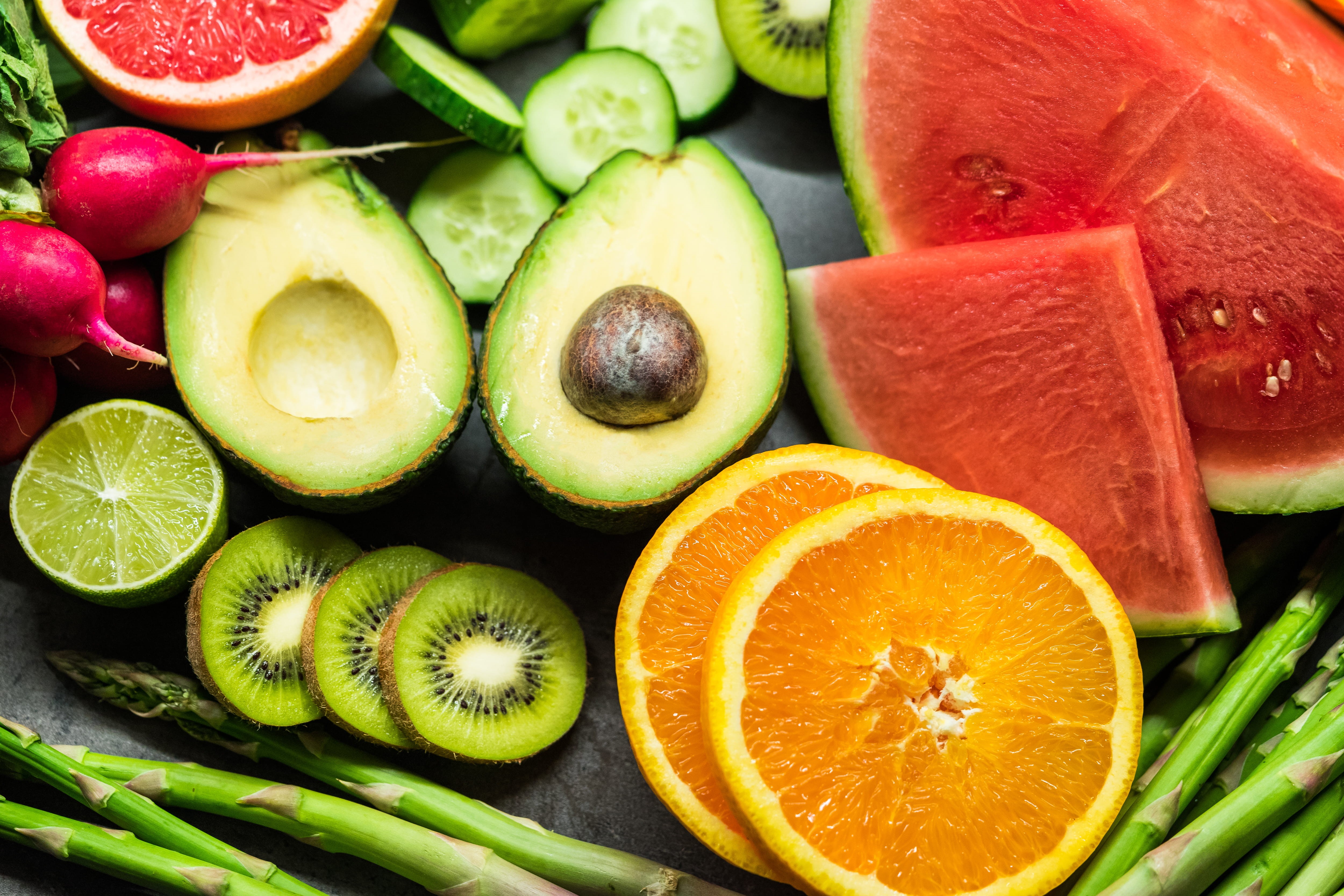 kiwi, oranges, limes, top, variation, fruits, 4K, yummy, lemonade, health, freshness, asparagus, kiwi - fruit, green color, seasonings, no people, citrus fruit, HD Wallpaper