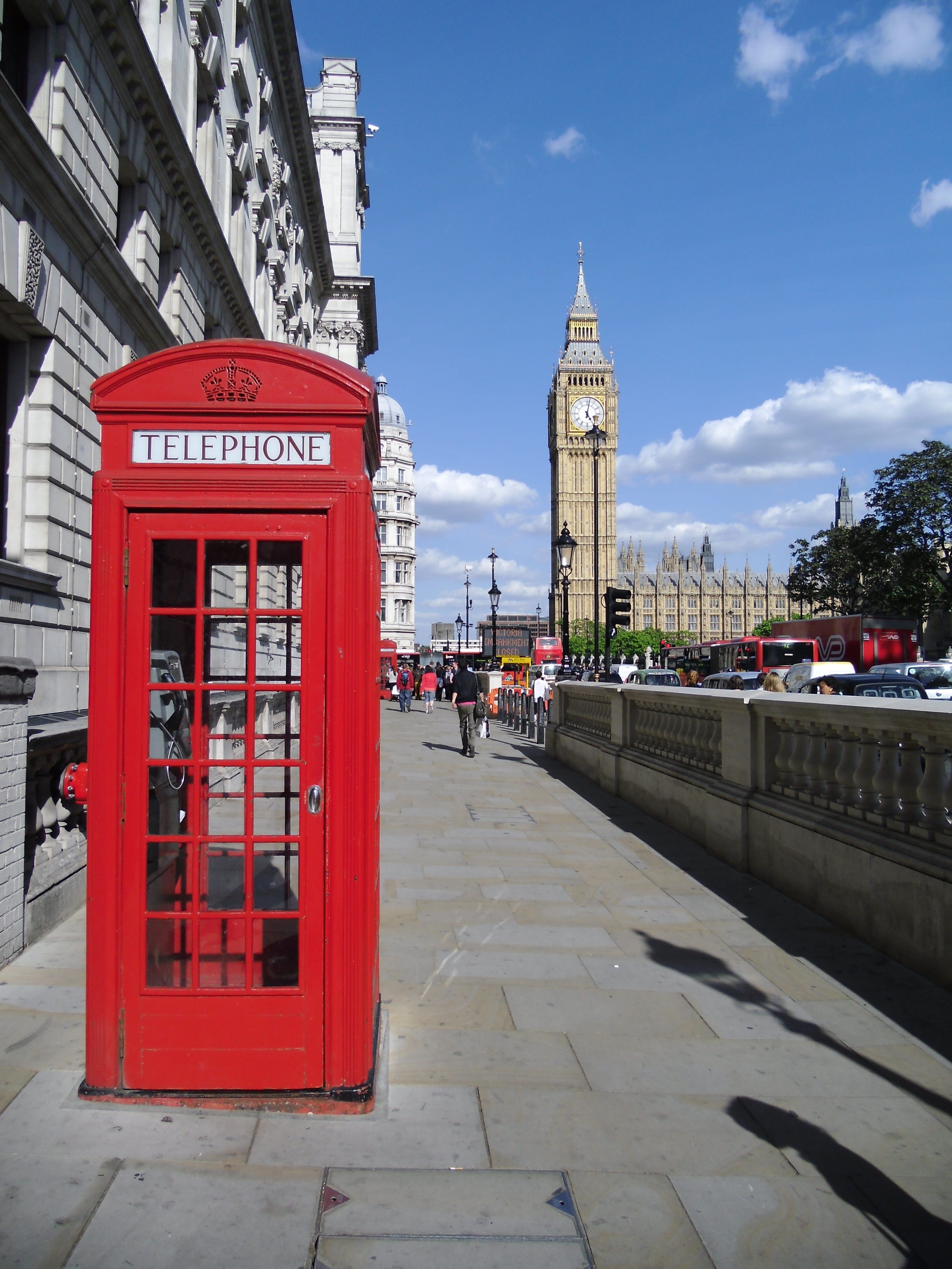clock, england, london - England, street, tower, big Ben, british Culture, london, booth, red Telephone, urban Scene, connection, building, red, outdoors, Phone HD Wallpaper