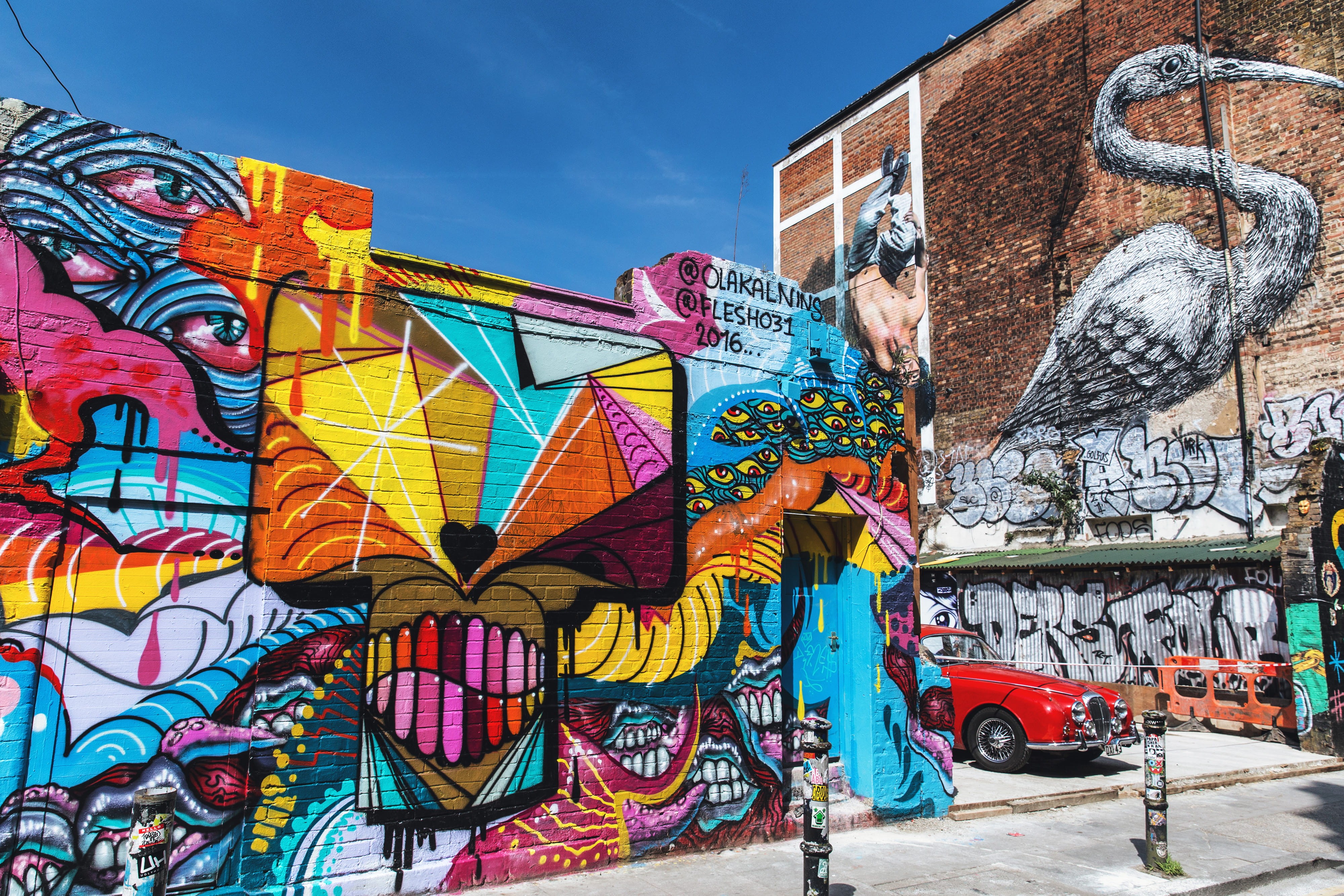 outdoors, Brick Lane, travel destinations, creativity, day, graffiti, nature, 4K, brick, no people, urban, representation, London, vibrantly, building exterior, HD Wallpaper