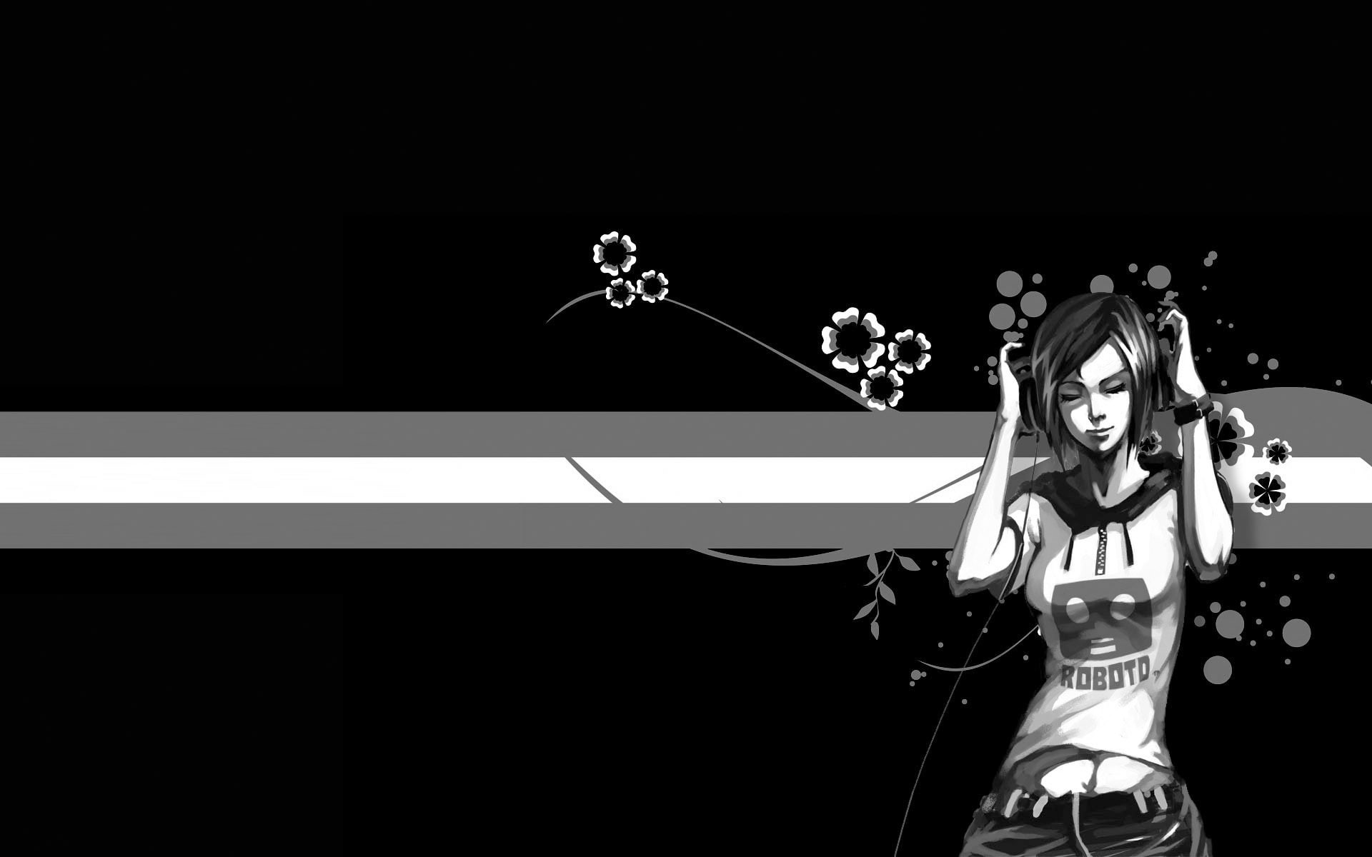 monochrome, 1080P, young adult, females, women, anime girls, three quarter length, standing, minimalism, real people, casual clothing, night, smiling, HD Wallpaper