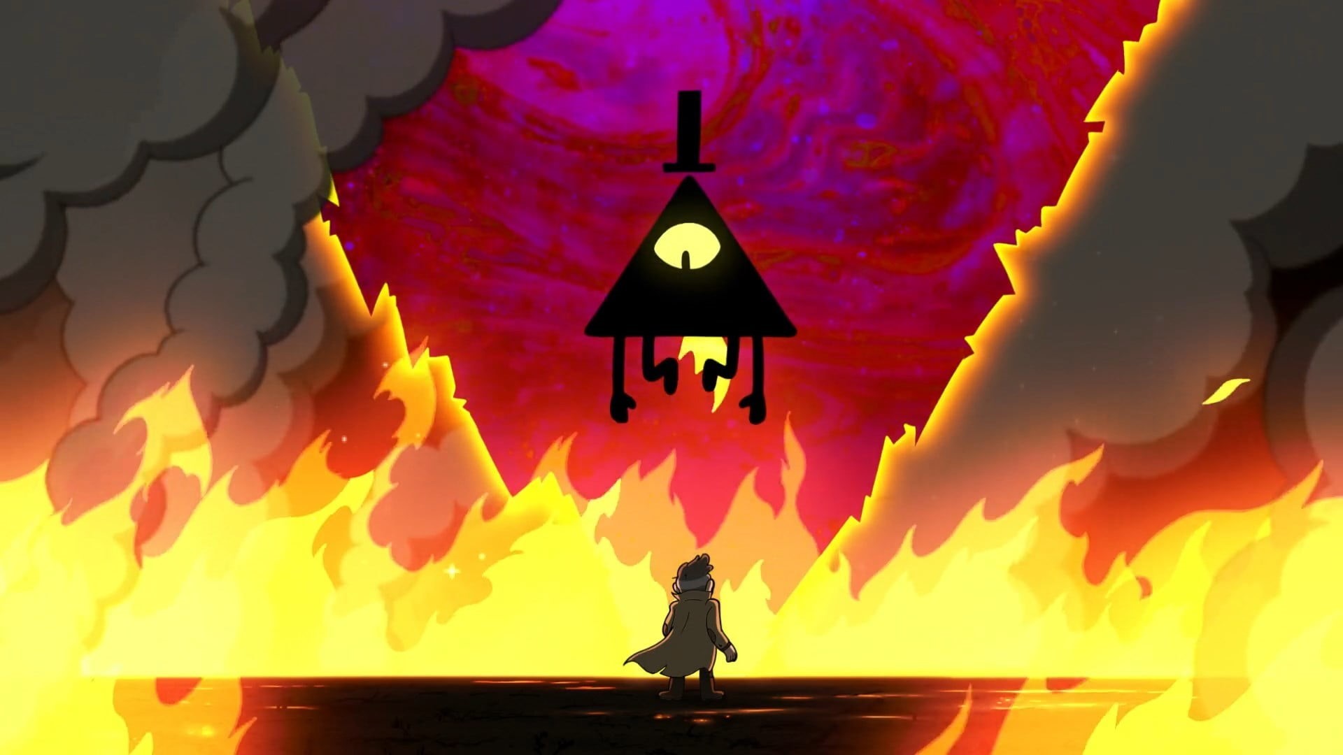 nature, religion, fire, lighting equipment, illuminated, cartoon, Gravity Falls, no people, built structure, arms raised, belief, 1080P, electric lamp, HD Wallpaper