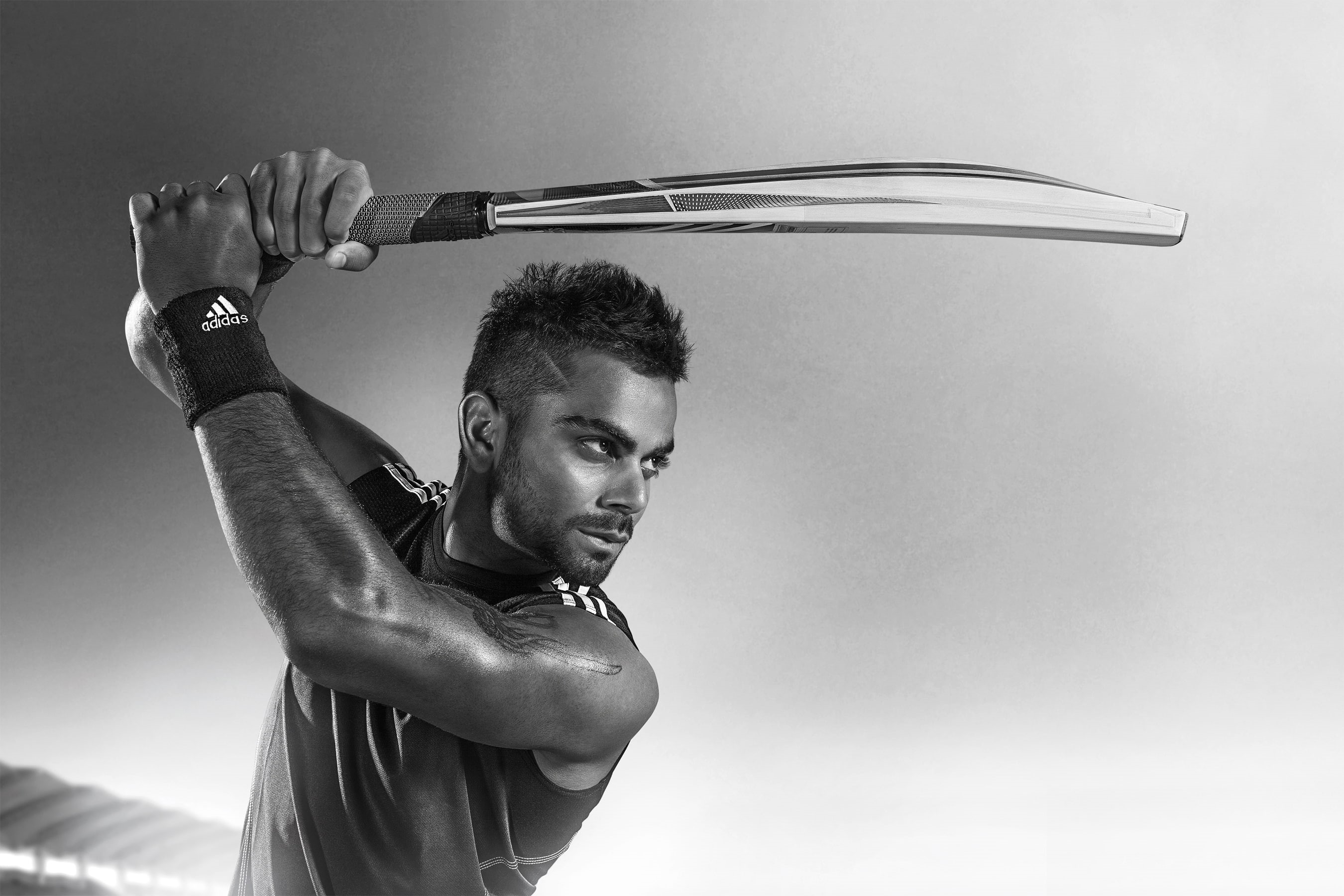 man, Virat Kohli, grayscale, Team India, 2K, racket, Indian cricketer, HD, photo, holding, HD Wallpaper