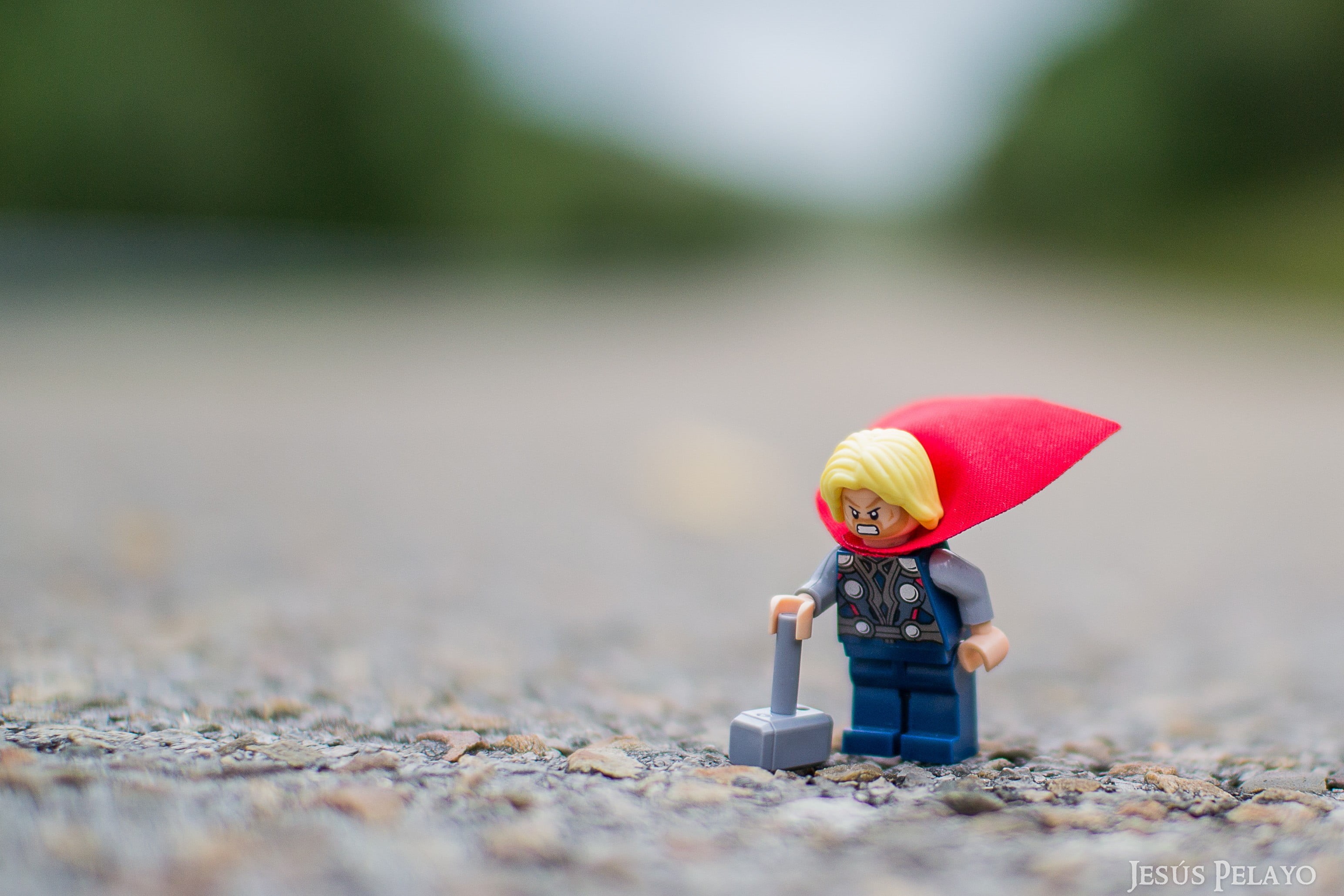 LEGO, toys, transportation, day, Thor, boys, focus on foreground, one person, innocence, land, Marvel Comics, 2K, outdoors, hat, red, clothing, toy, gray, HD Wallpaper
