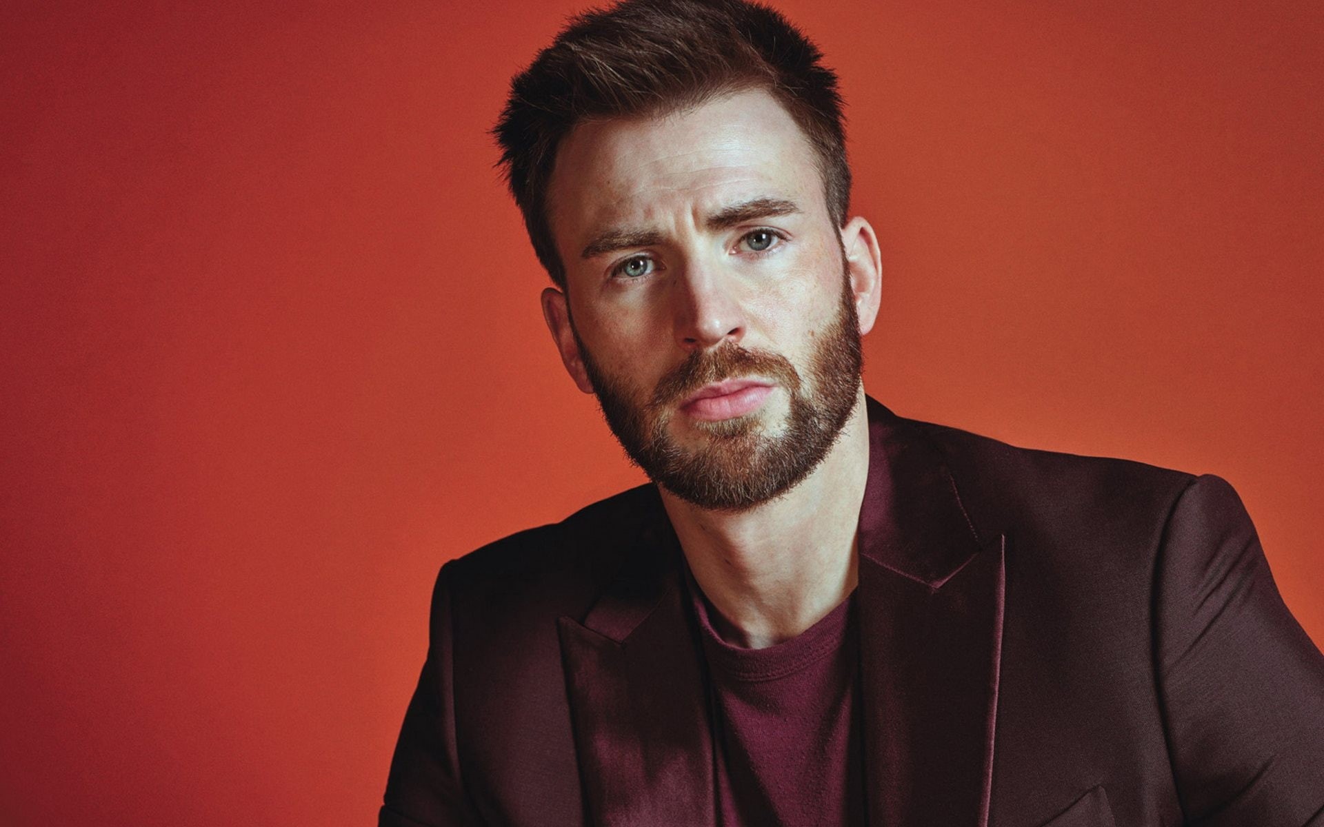 actor, Chris Evans, jacket, background, portrait, 1080P, beard, HD Wallpaper