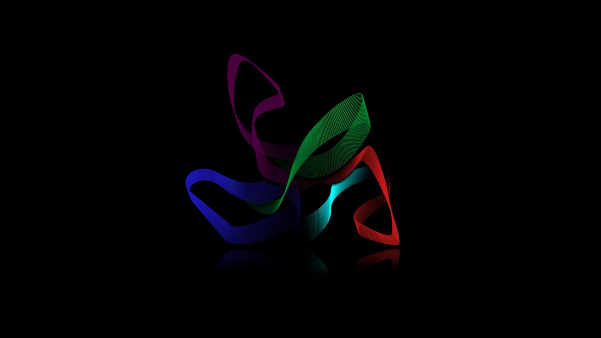 ribbon, copy space, 1080P, close-up, blue, craft, reflection, pink, night, pattern, geometry, abstract, minimalism, black background, illuminated, still life, HD Wallpaper