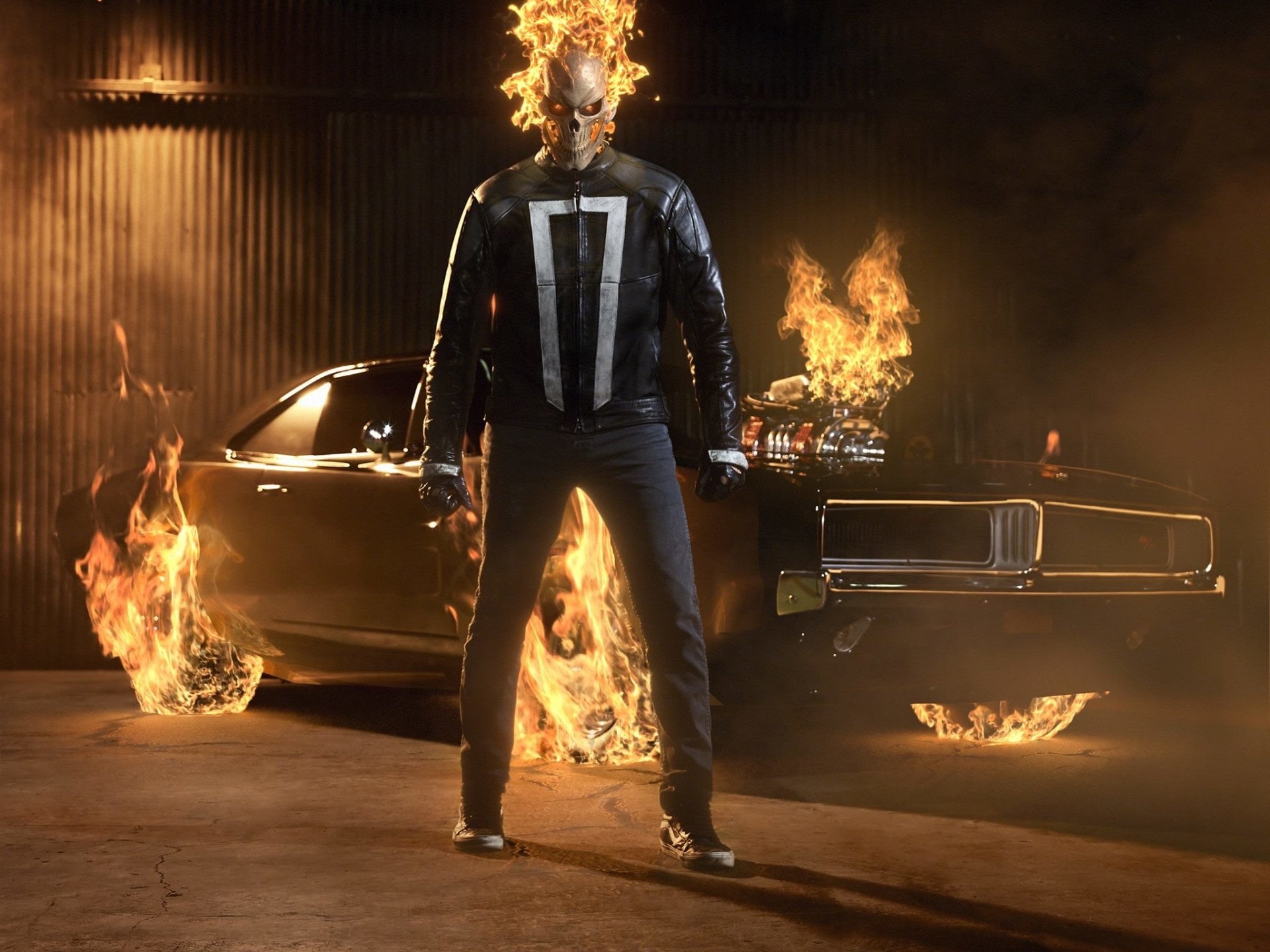 illuminated, transportation, TV Show, warning sign, car, Marvels Agents of S.H.I.E.L.D., standing, smoke - physical structure, fire, real people, motor vehicle, HD Wallpaper