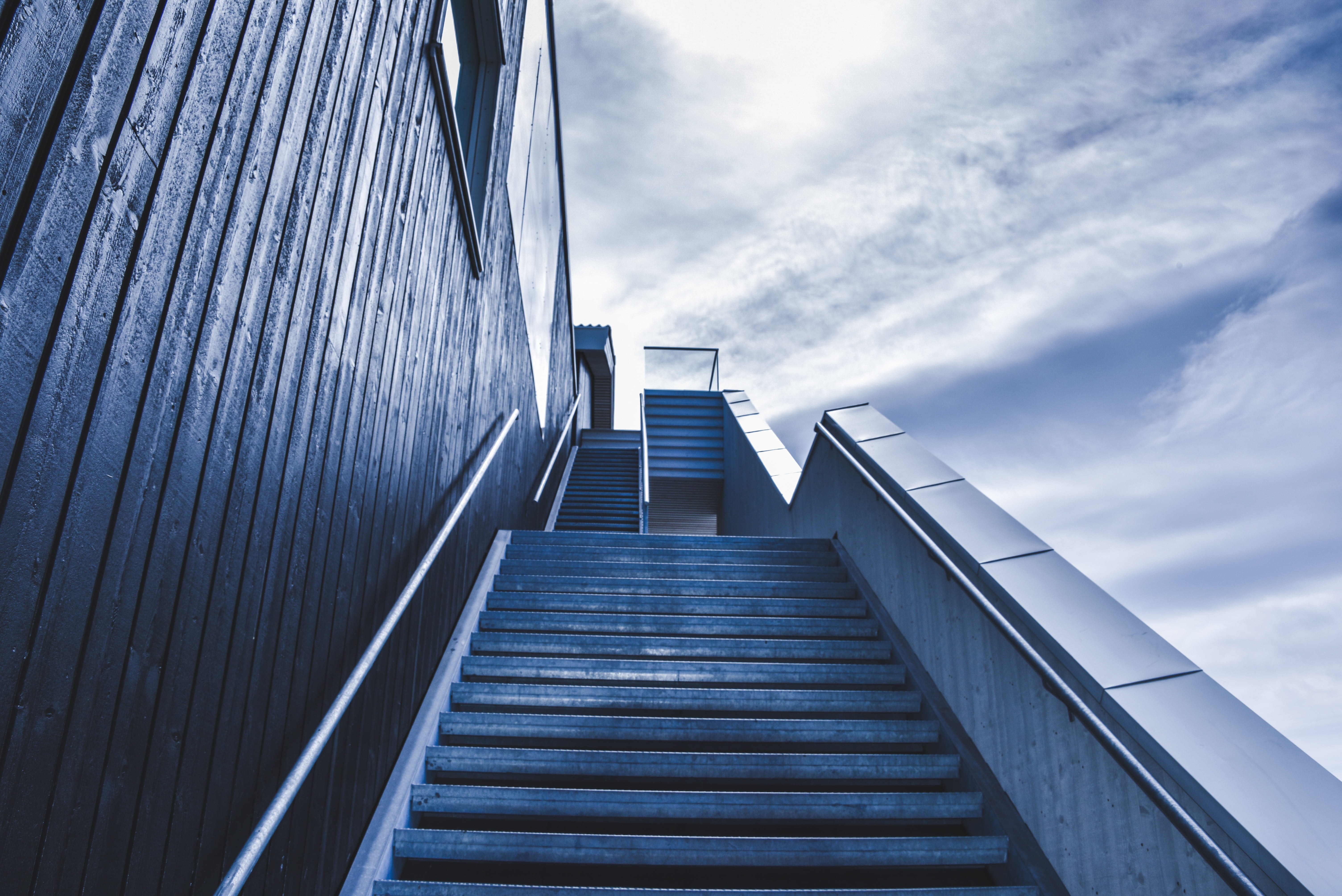 achievement, way, heaven, stairway, railing, directly below, dream, modern, sky, office building exterior, high, outdoors, direction, the way forward, architecture, HD Wallpaper