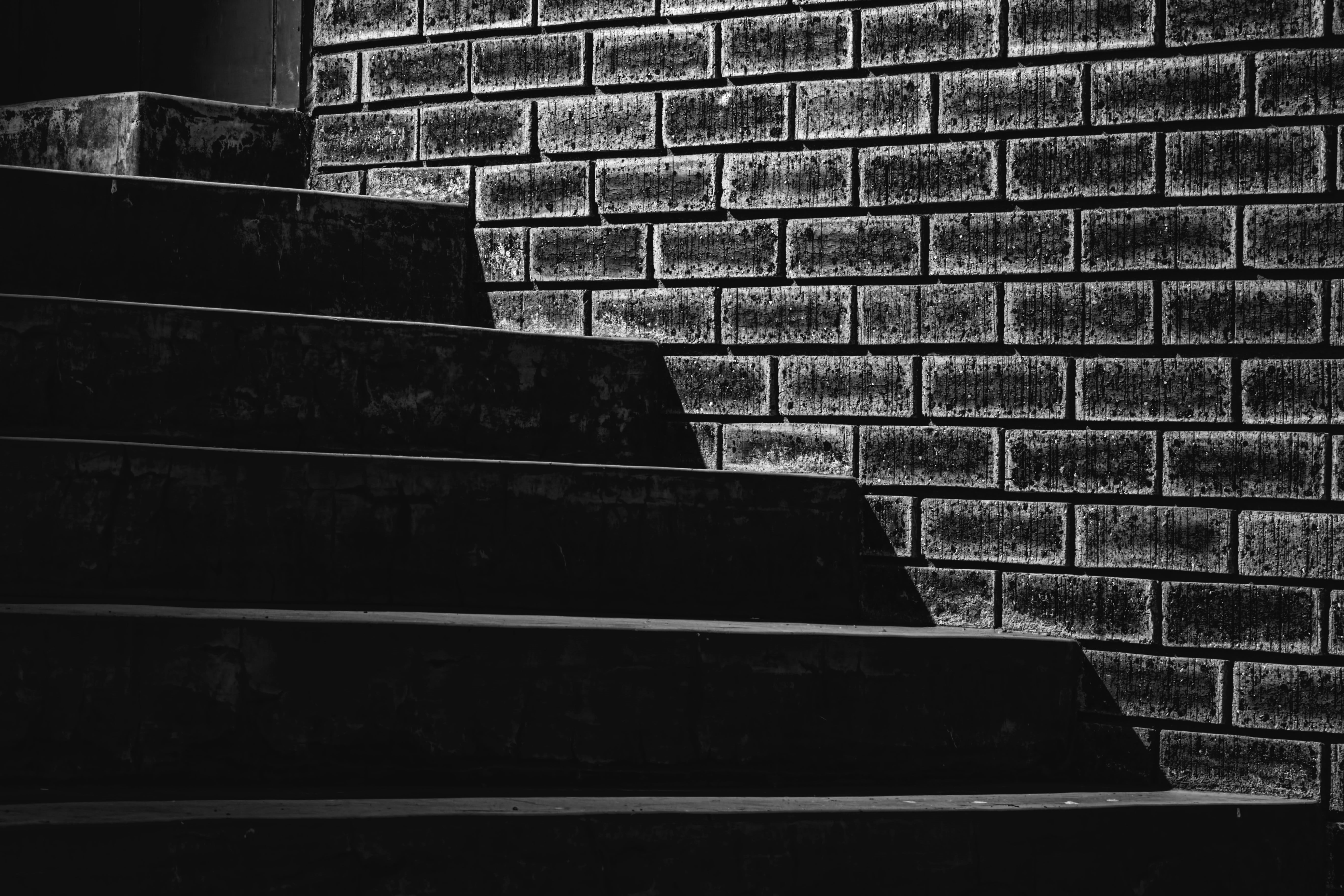 sinister, close-up, brick wall, old, stair, construction, shadowy, staircase, stone wall, wall, step, textured, dark, brickwork, building exterior, progress, HD Wallpaper