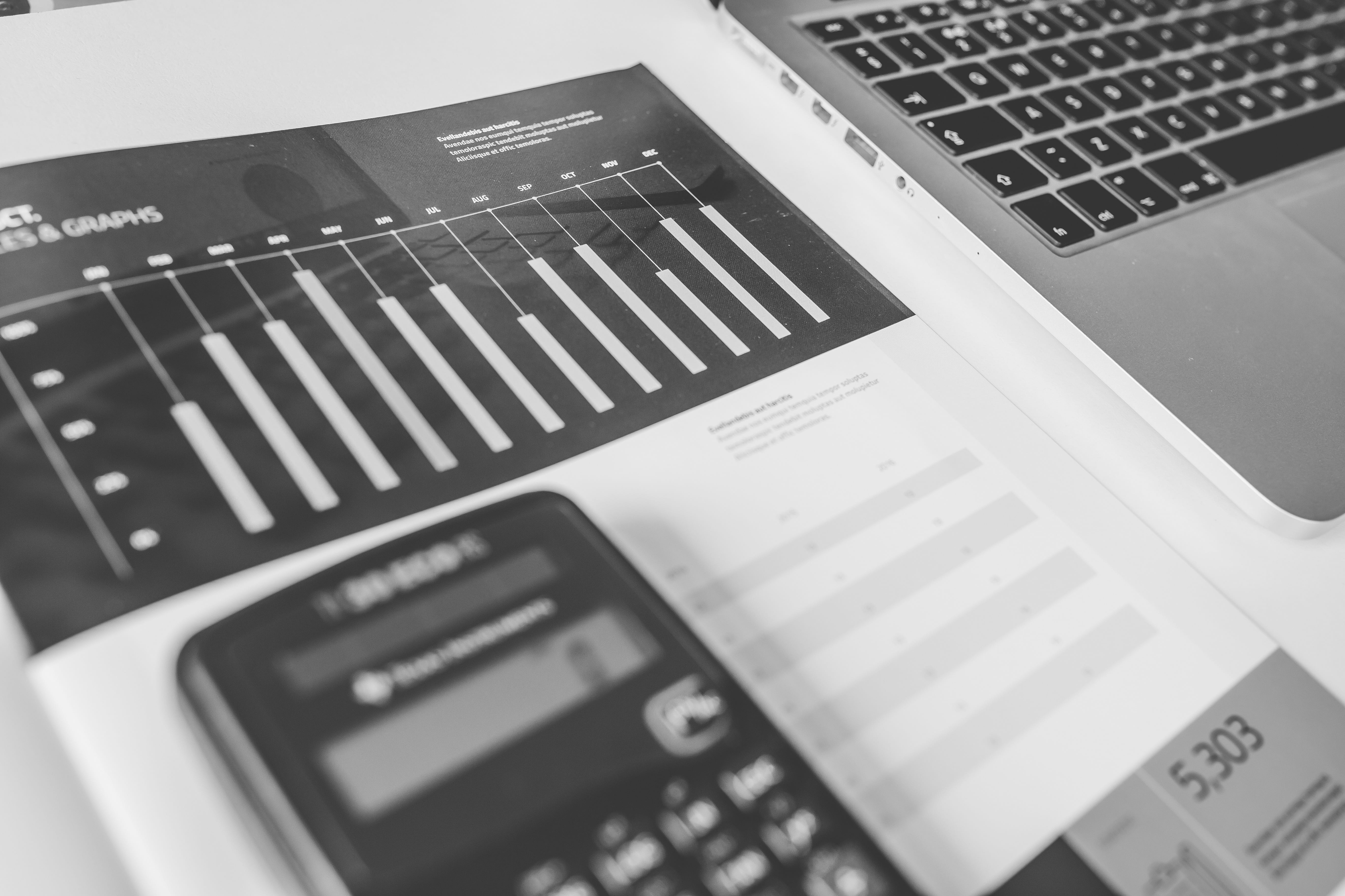 industry, computer, technology, graphs, 5K, computer keyboard, wireless technology, communication, calculator, text, finance, indoors, macbook, diagram, HD Wallpaper