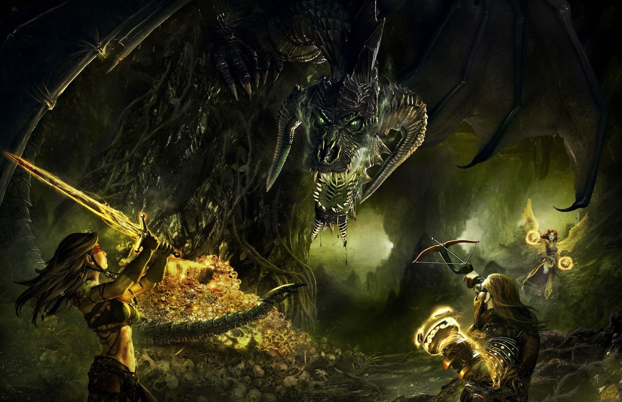 action, Magic, dungeons, sea, warrior, animal wildlife, undersea, dragon, reptile, Puzzle, Dragons, day, nature, adventure, sea life, animal, swimming, HD Wallpaper