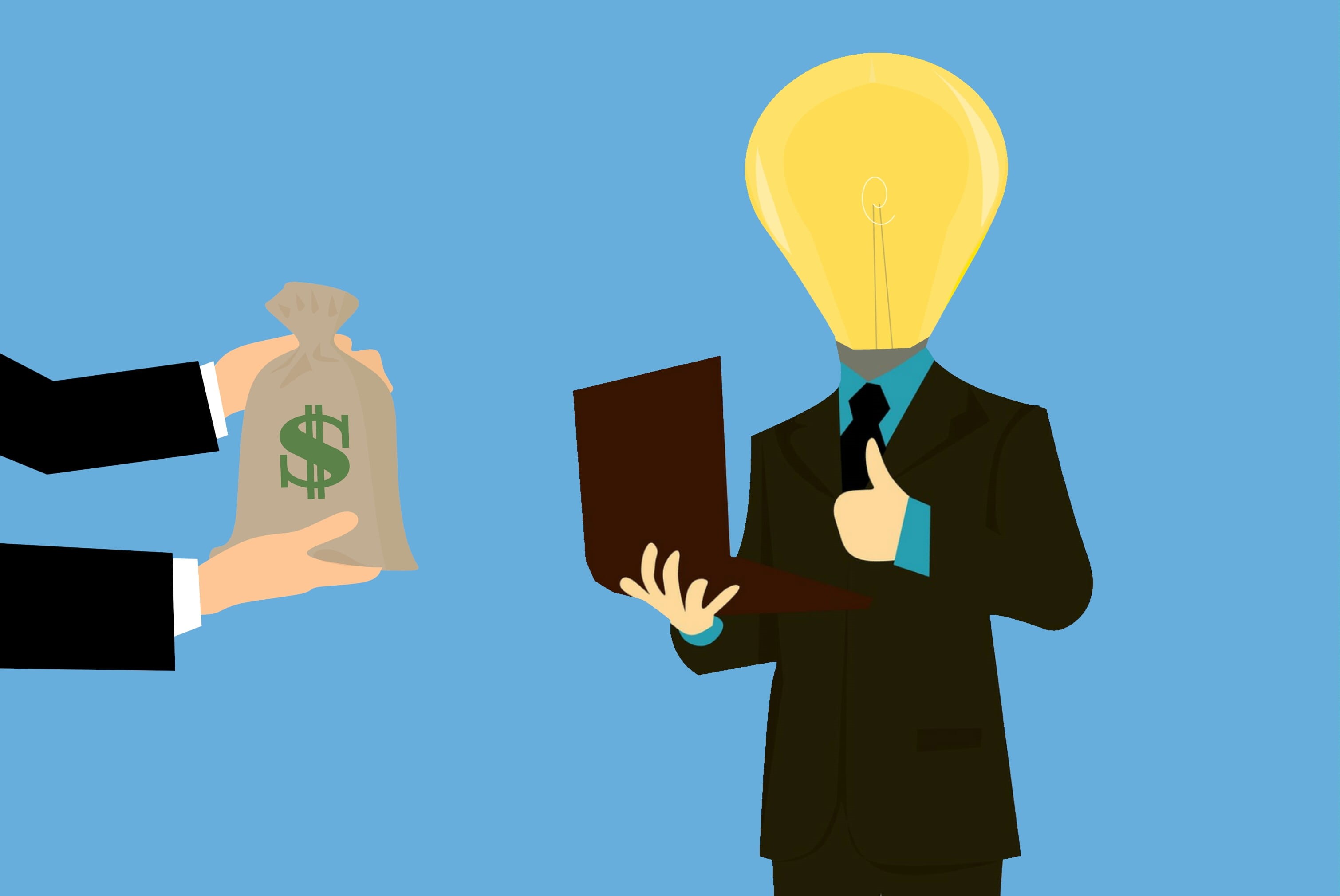 light, communication, laptop, illustration, creative, idea, money, employer, businessman, colored background, job, business person, bulb, digital composite, HD Wallpaper