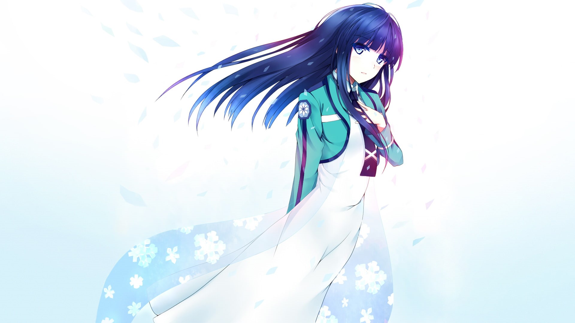 hair, nature, wind, anime, three quarter length, standing, hairstyle, clothing, white background, anime girls, long hair, looking away, 1080P, lifestyles, HD Wallpaper