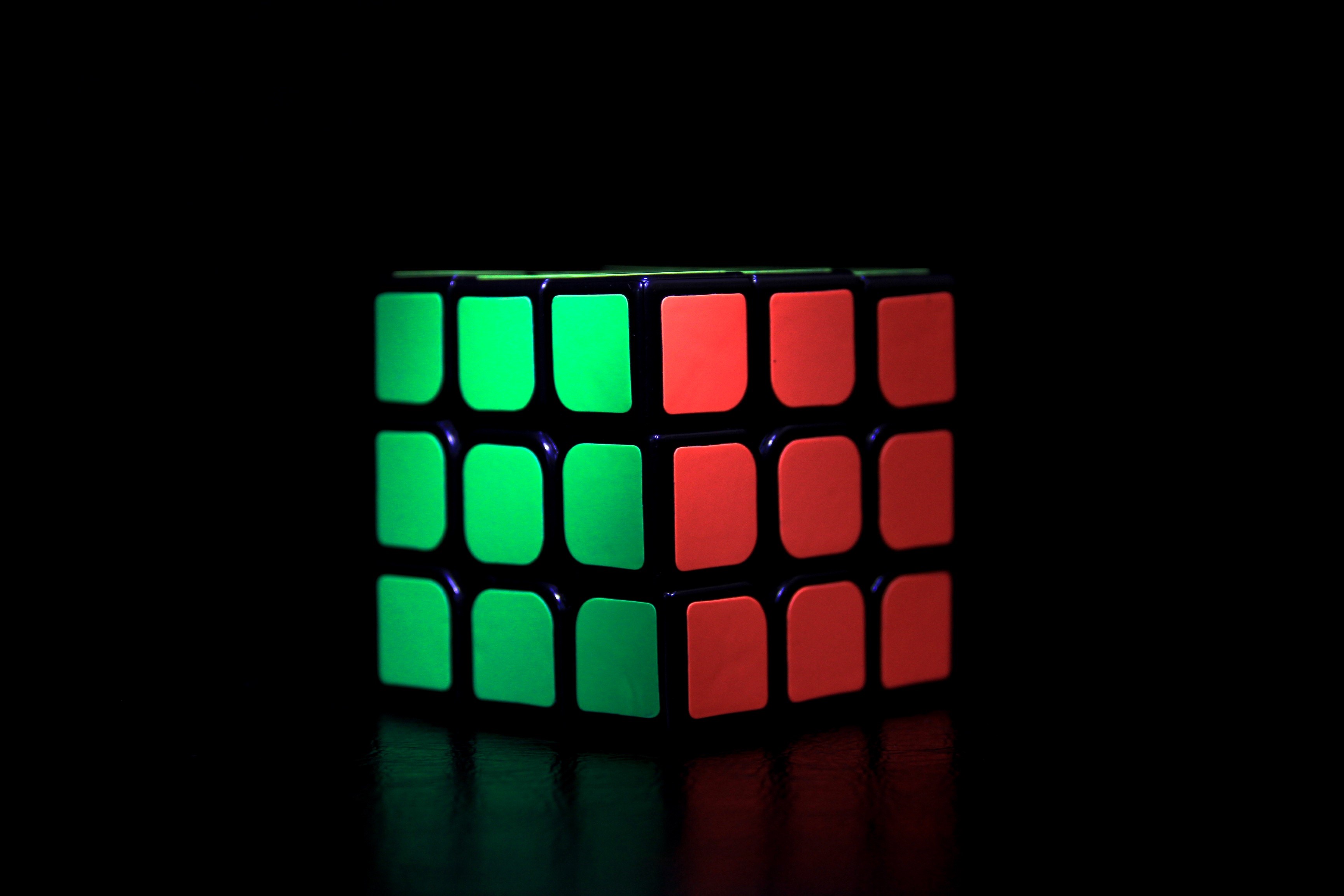 pattern, red, game, close-up, studio shot, multi colored, illuminated, geometric shape, dark, toy, puzzle, brain, reflection, shape, square, entertainment, HD Wallpaper