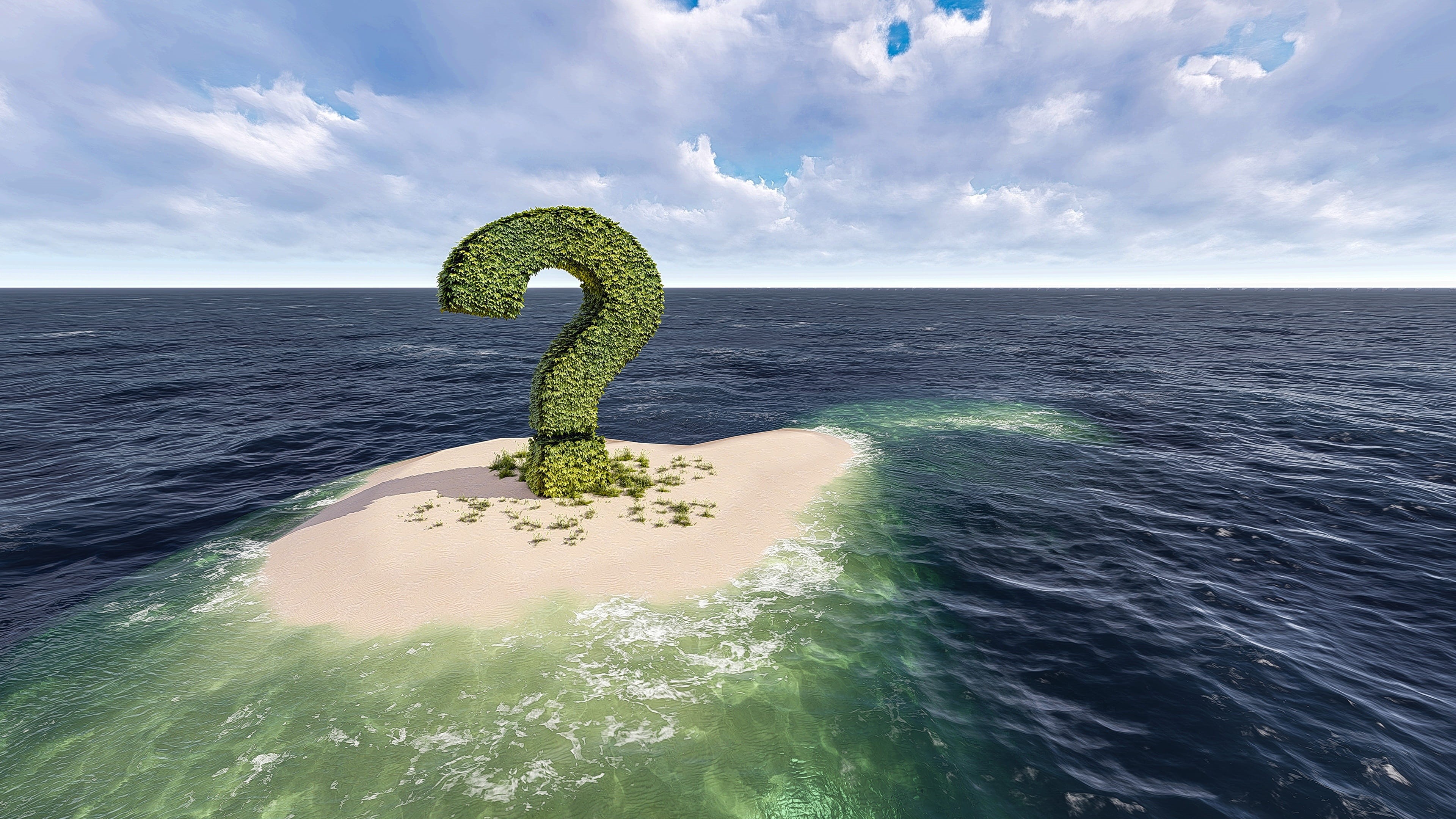 ask, nowhere, why, tree, question, island, moon, choose, 3d, problem, day, which, clouds, grass, sea, scenics - nature, horizon, direction, leaves, sign, HD Wallpaper
