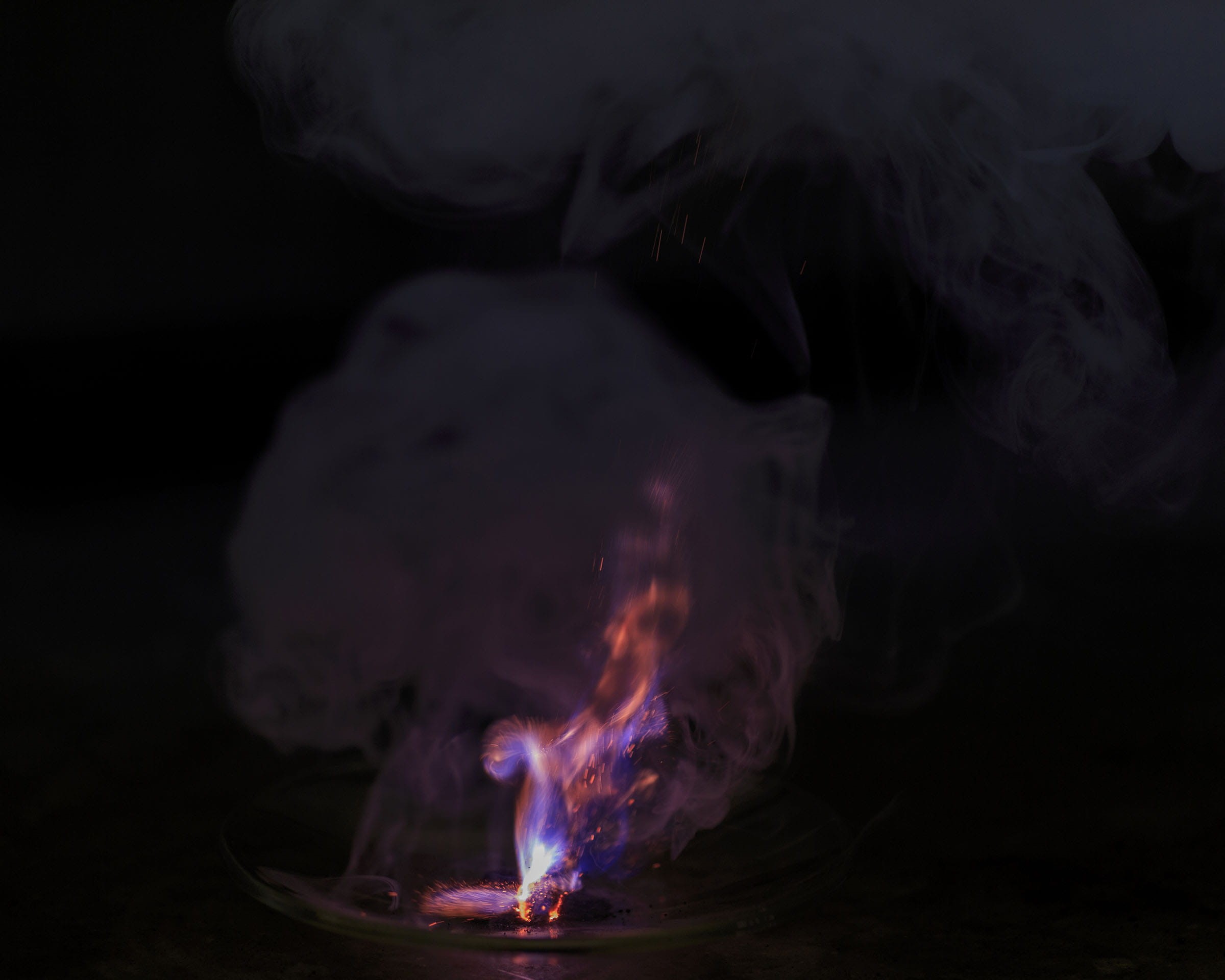 smoke - physical structure, research, danger, science, crystals, spontaneous, test, abstract, purple, nature, safety, oxidize, glycerol, education, burning, HD Wallpaper