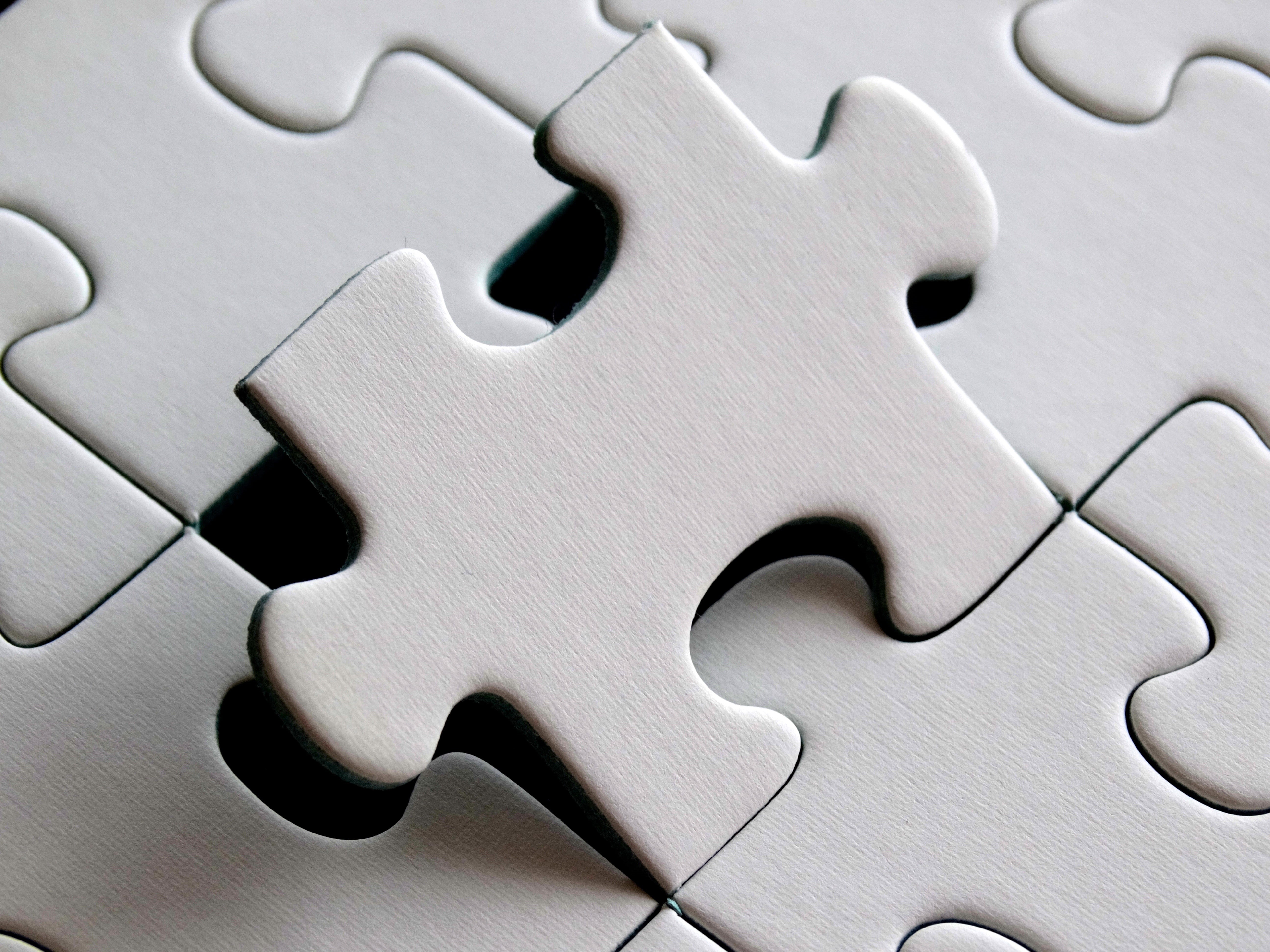 silver colored, indoors, puzzle, demarcation, backgrounds, interlocked, shape, insert, steel, relaxation, last particles, 5K, exact fit, connection, jigsaw puzzle, HD Wallpaper