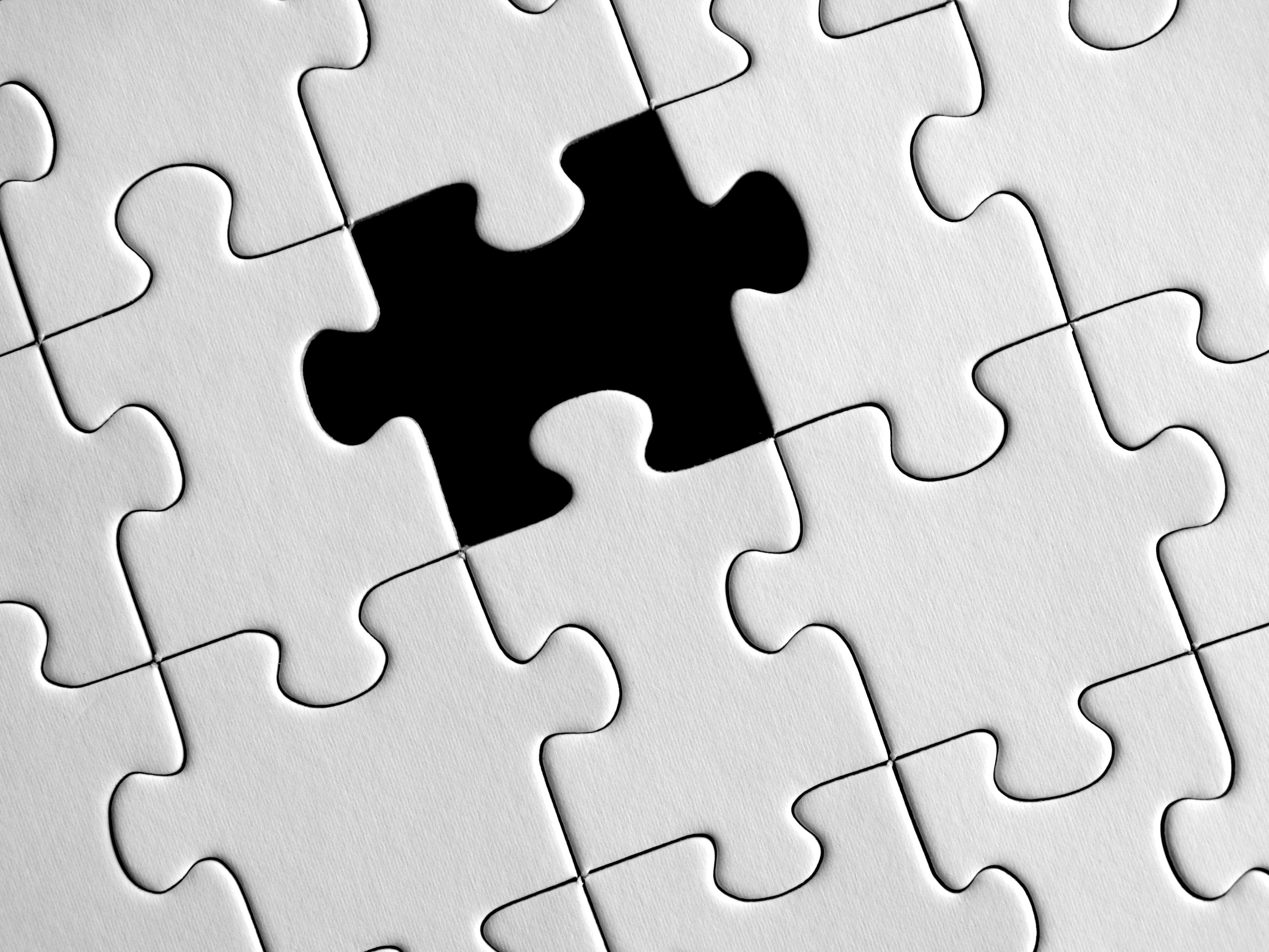 high angle view, incomplete, puzzle, full frame, backgrounds, leisure activity, absent, gap, connection, shape, strategy, the last piece, pattern, exact fit, HD Wallpaper