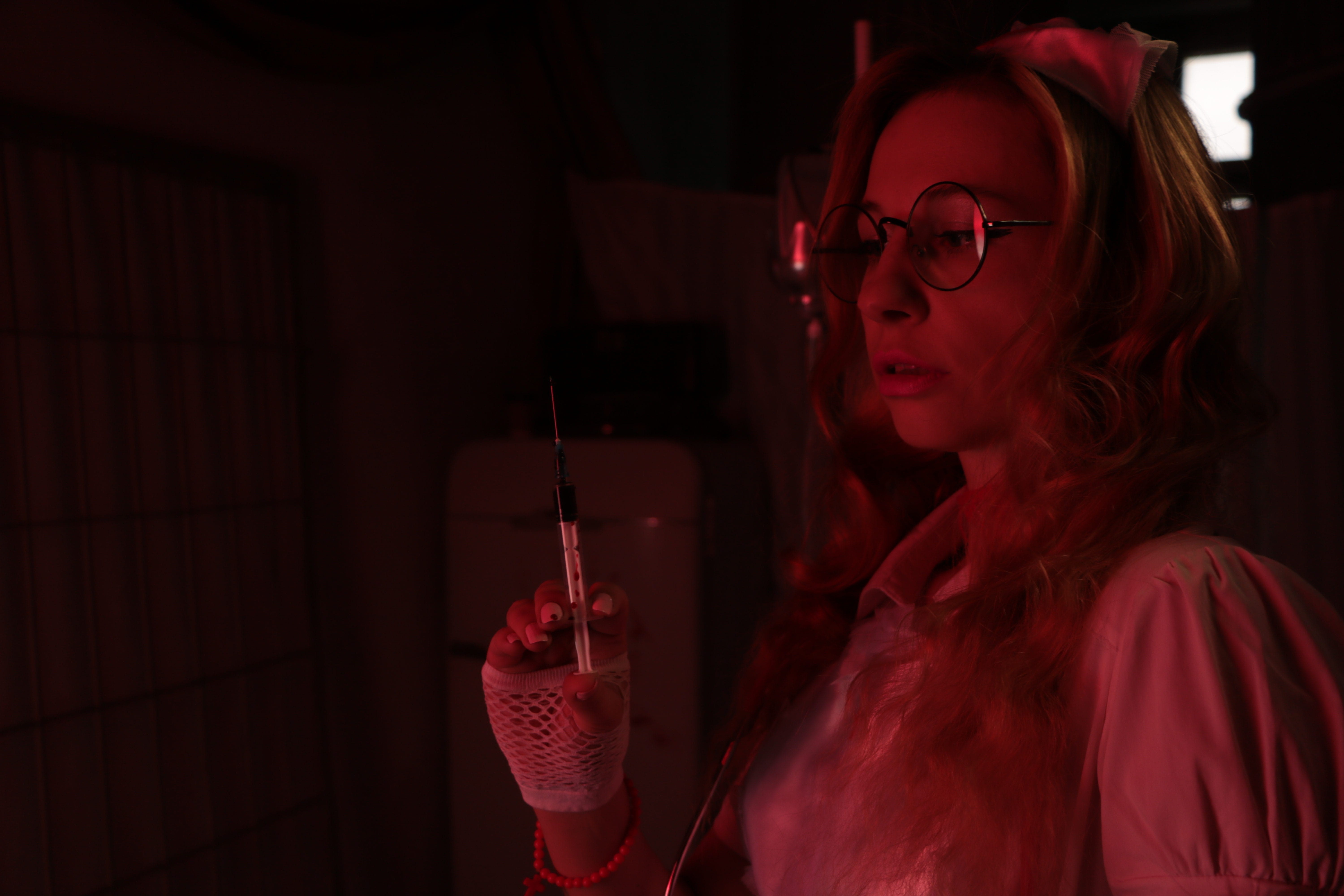 adult, fashion, one person, night, red, laboratory, injection, medicine, holding, lifestyles, violence, hairstyle, glasses, operation, 5K, contemplation, HD Wallpaper