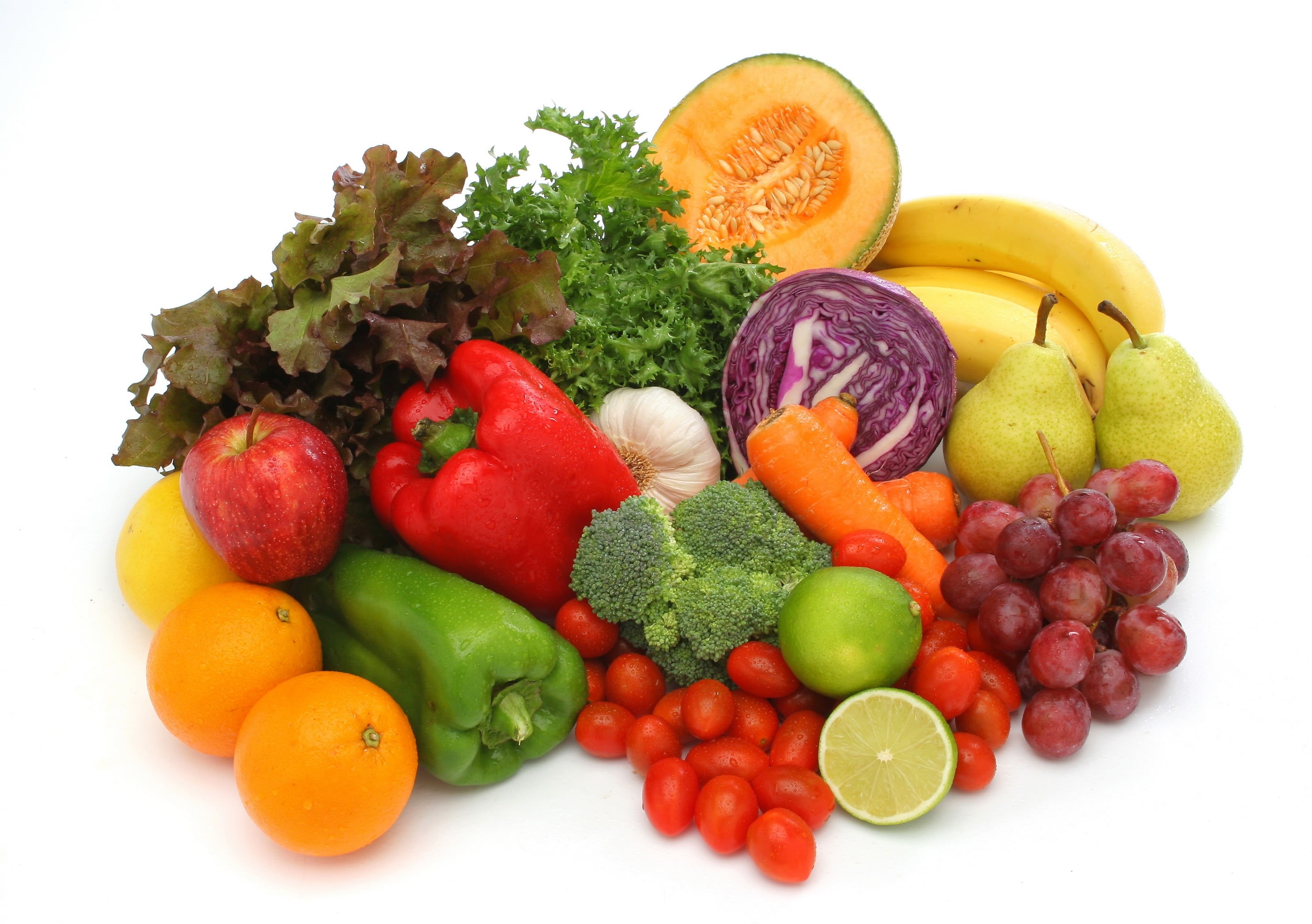 assorted, vegetarian Food, groceries, healthy Eating, piper, white Background, green Color, melon, banana, common Beet, salad, orange, healthy Lifestyle, HD Wallpaper