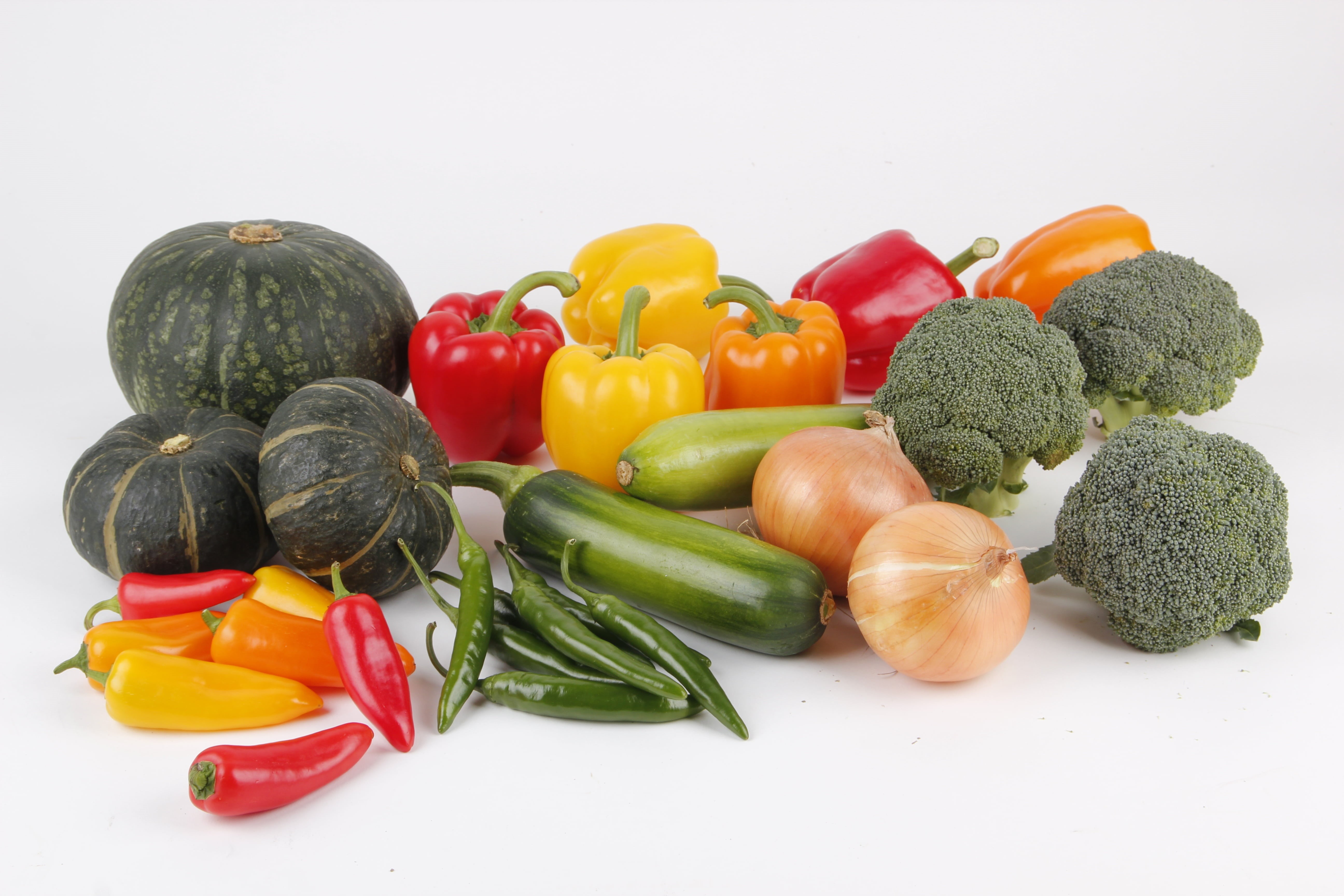 freshness, green, multi colored, zucchini, onion, vegetables, pepper - vegetable, studio shot, paprika, food and drink, assorted, pumpkin, 5K, pepper, HD Wallpaper