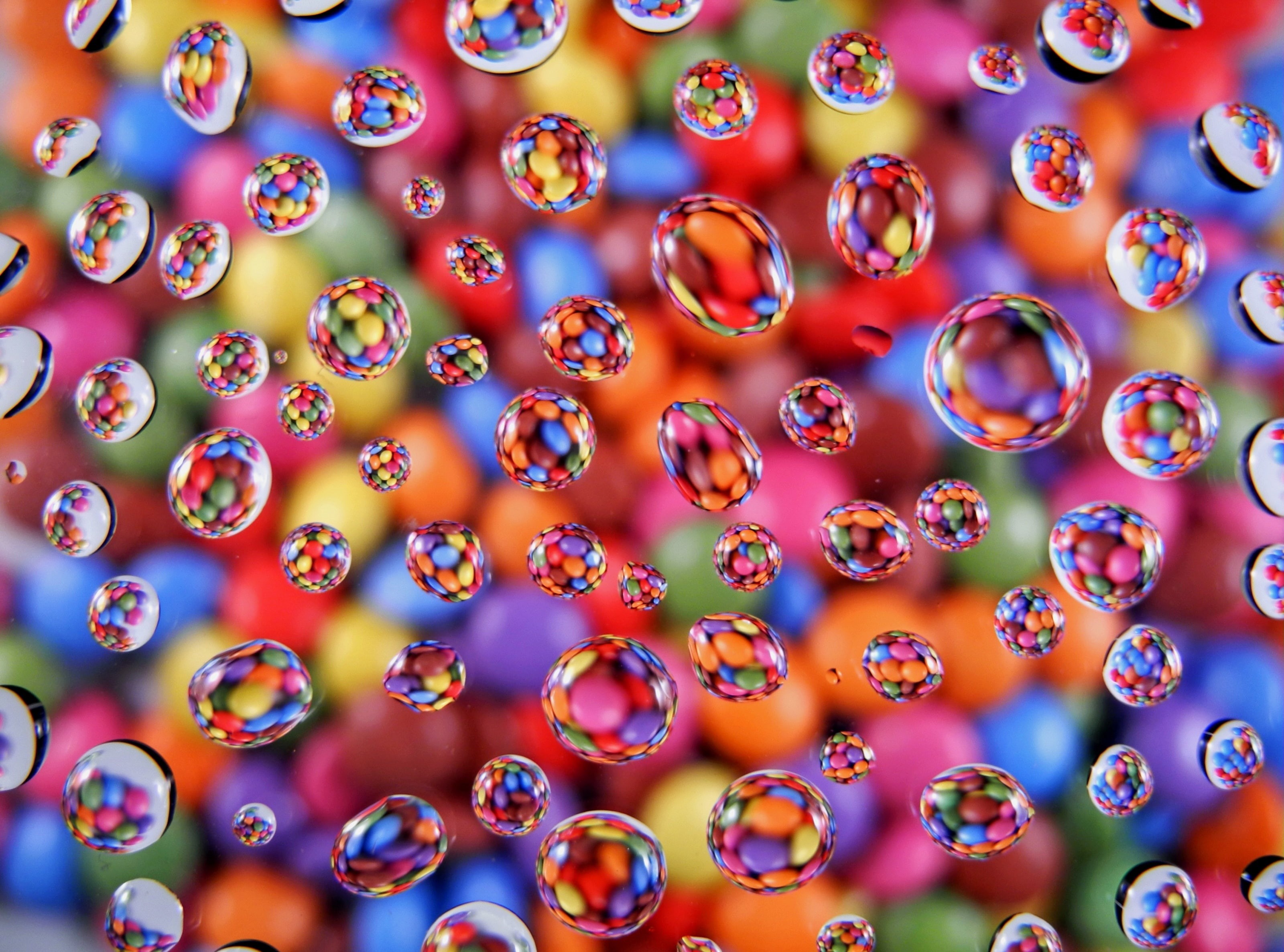 choice, waterdrops, colored background, Colorful, still life, food and drink, high angle view, close-up, shiny, Smarties, no people, abundance, HD Wallpaper