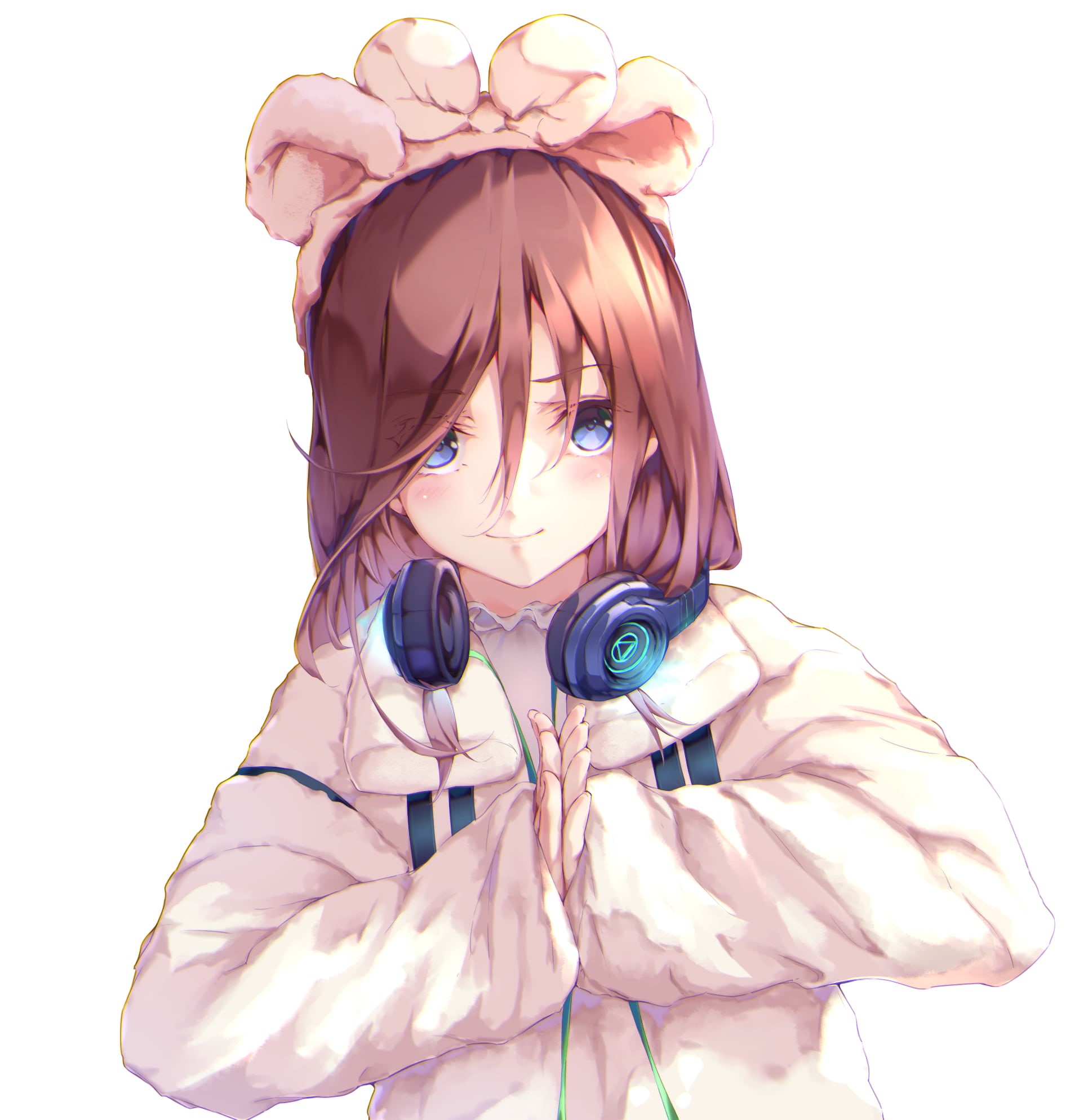 anime girls, long hair, Nakano Miku, headphones, 5-toubun no Hanayome, redhead, digital art, simple background, blue eyes, 2D, vertical, 1080P, fan art, Phone HD Wallpaper