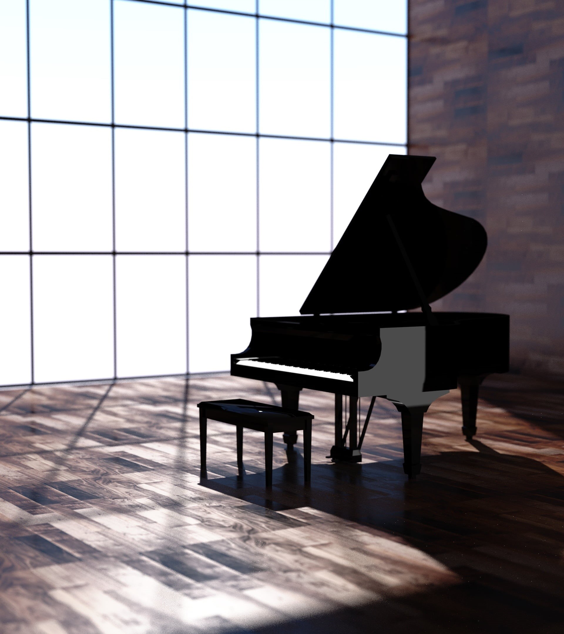 instrument, music, wood, classical music, performance, illustration, absence, parquet, flooring, brown, wall - building feature, seat, sunlight, piano, Phone HD Wallpaper