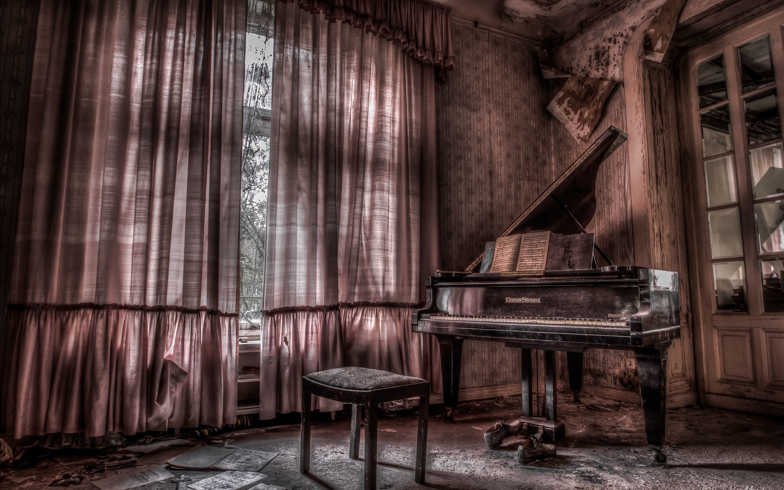 Music, Room, grand, Dust, brown, 2K, Piano, HD Wallpaper