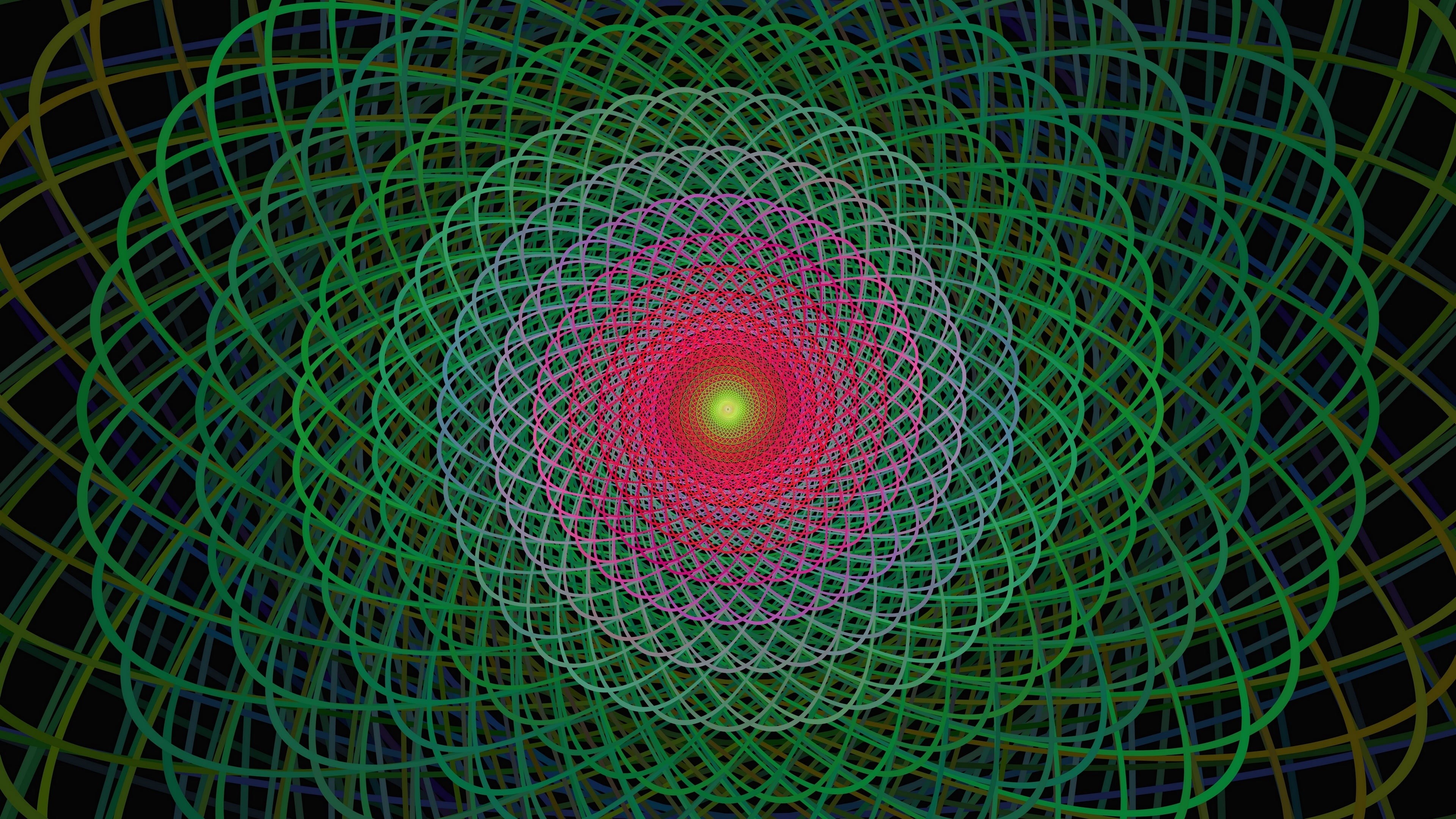 full frame, illuminated, psychedelic art, indoors, design, green color, night, spiral, colorful, concentric, art and craft, circle, glowing, backgrounds, HD Wallpaper