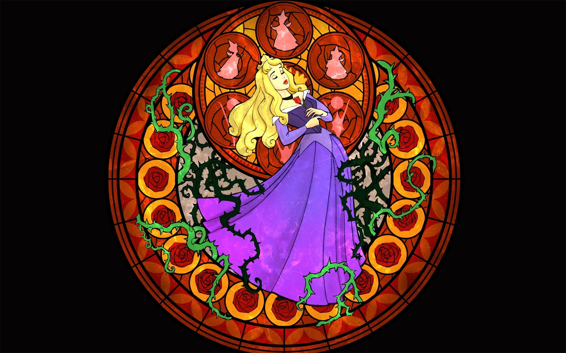 video, sleeping beauty, x, 1080P, hd, games, art, hearts, glass, beauty, kingdom, stained, Kingdom Hearts, sleeping, HD Wallpaper