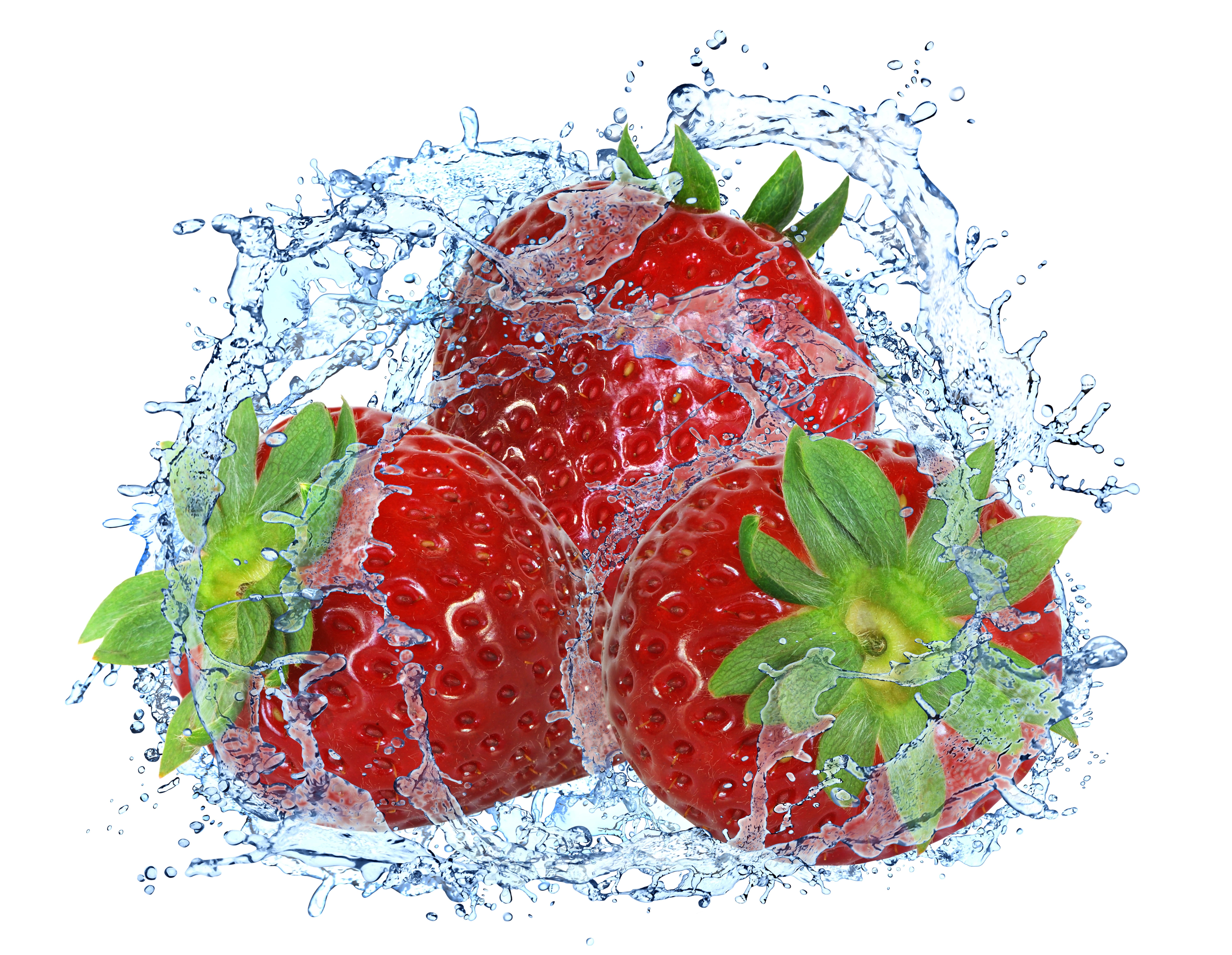 splash, red, berry Fruit, food And Drink, ice, macro, squirt, fresh, ripe, strawberry, plant part, leaf, white Background, berries, drops, water, white, HD Wallpaper