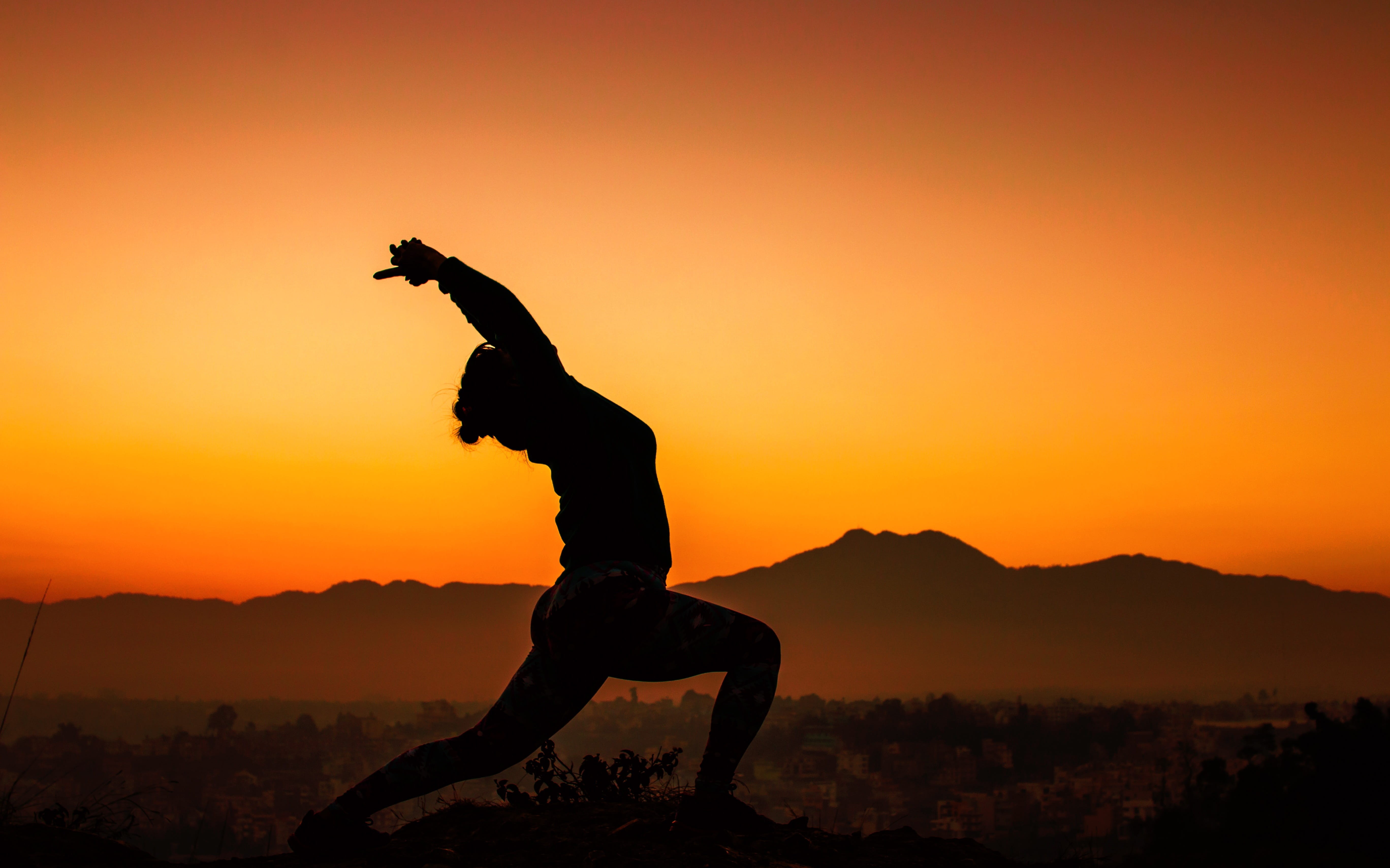 relax, exercising, yoga, harmony, relaxation exercise, calm, training, relaxation, fitness, zen, arms raised, lifestyle, silhouette, nature, one person, HD Wallpaper