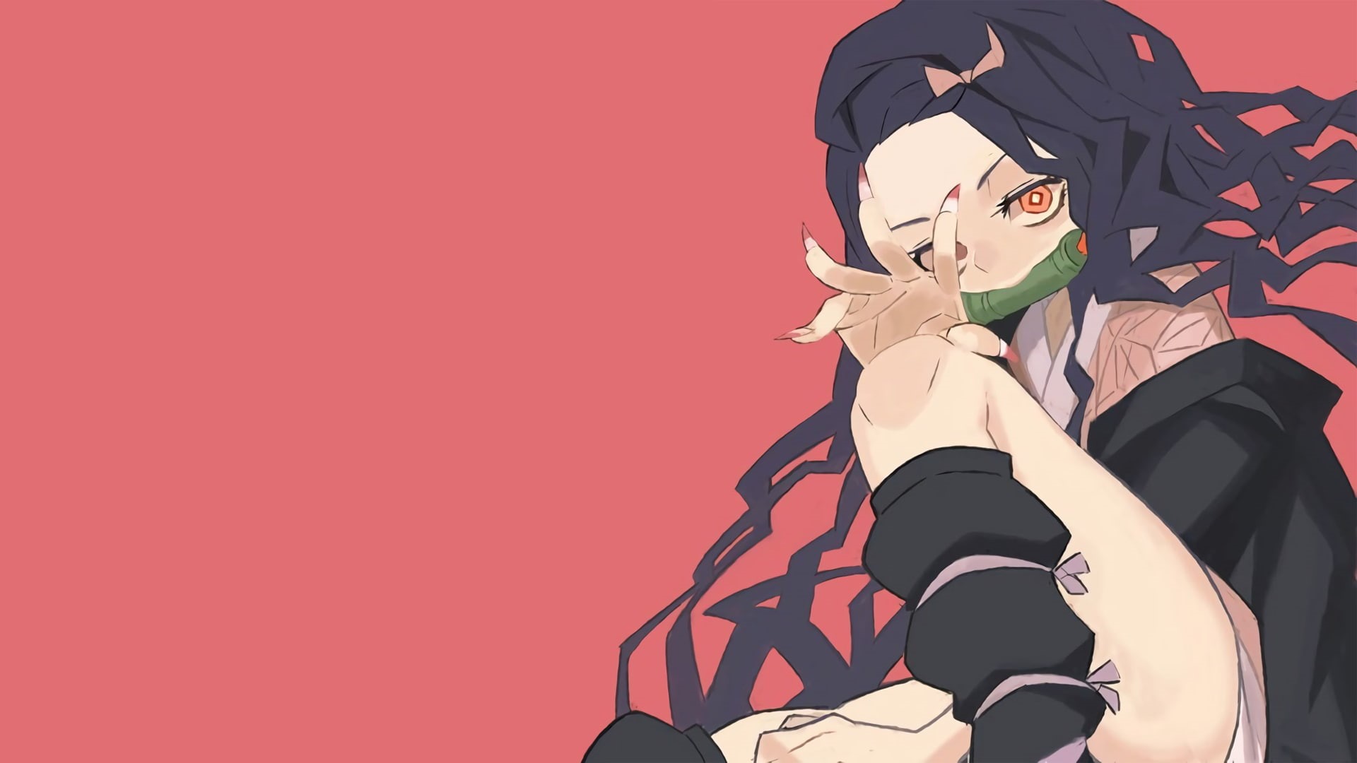 red, red eyes, kimono, anime, manga, brunette, anime girls, minimalism, 1080P, simple background, HD Wallpaper