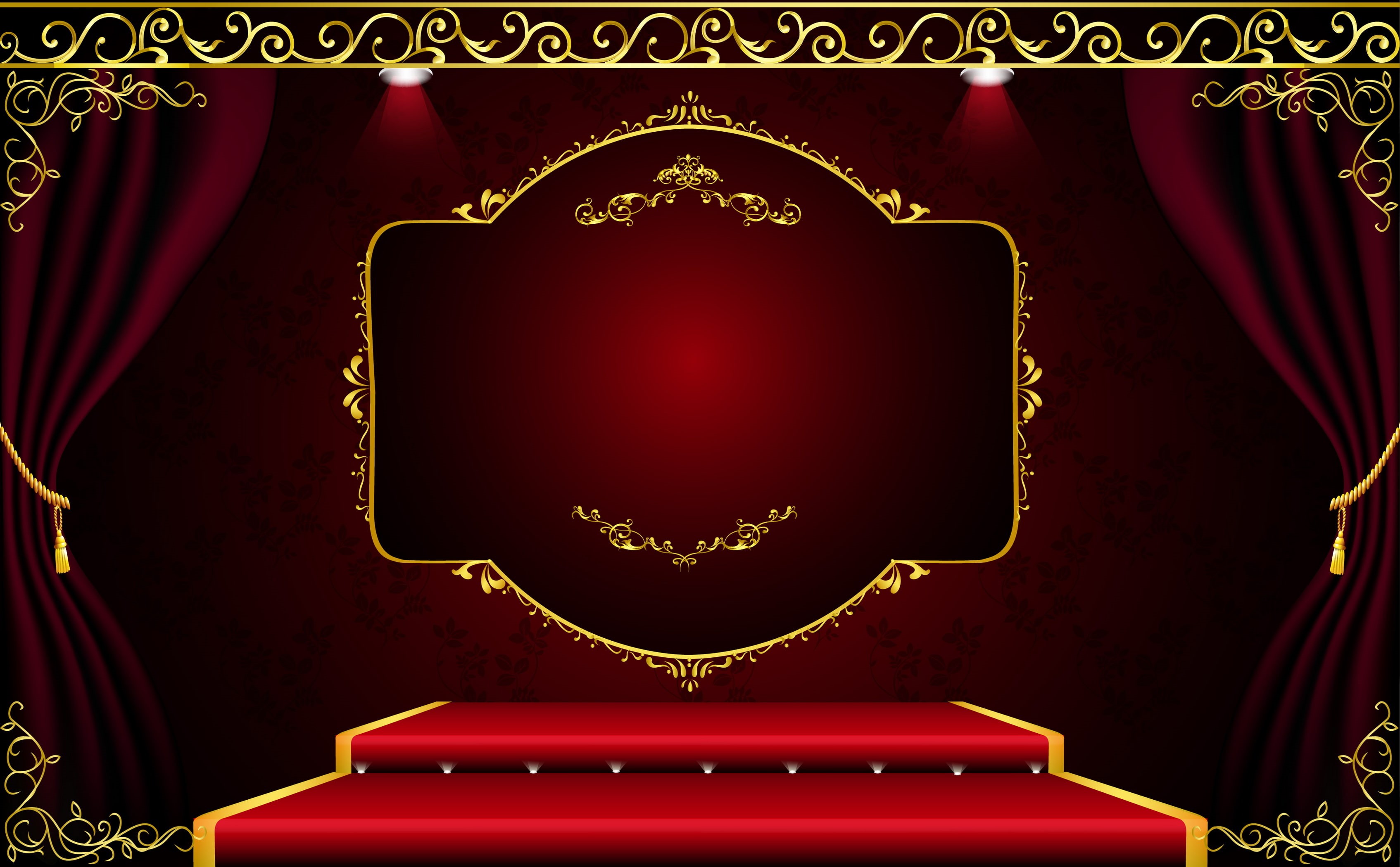 luxury, shiny, velvet, interior design, 2K, technology, no people, curtain, bad design, gold colored, pattern, red, plan, stage, indoors, empty, front view, HD Wallpaper