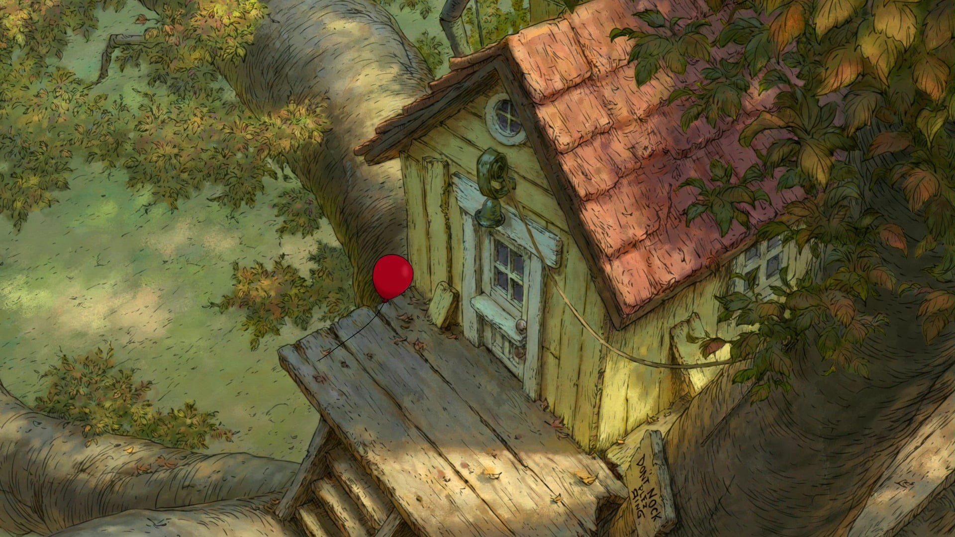 winnie, hd, balloon, tree, cartoon/comic, 1080P, house, pooh, the, drawing, HD Wallpaper