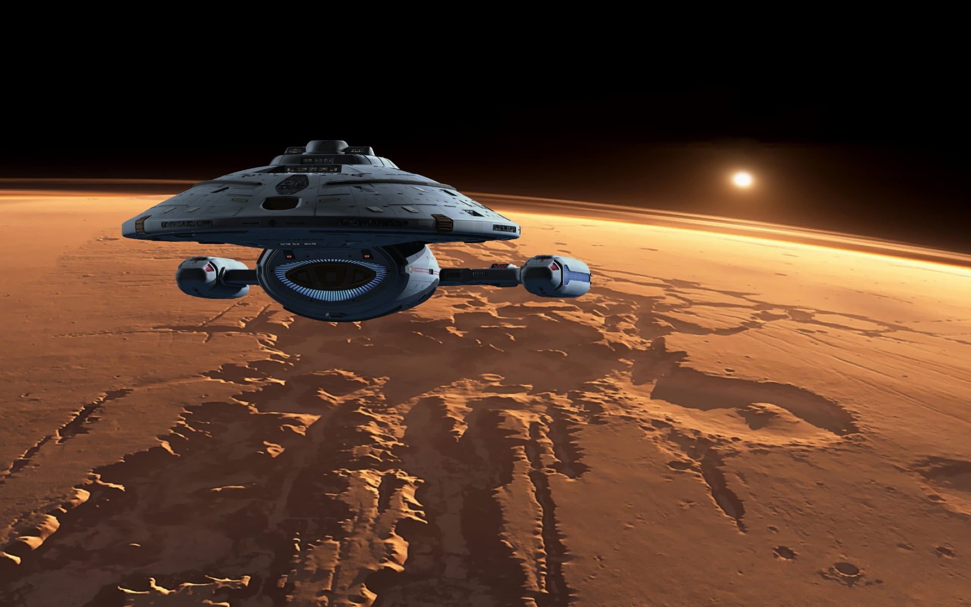 space, night, spaceship, sky, climate, technology, outdoors, space exploration, no people, nature, 1080P, enterprise, car, uss, land, Star Trek, motor vehicle, HD Wallpaper
