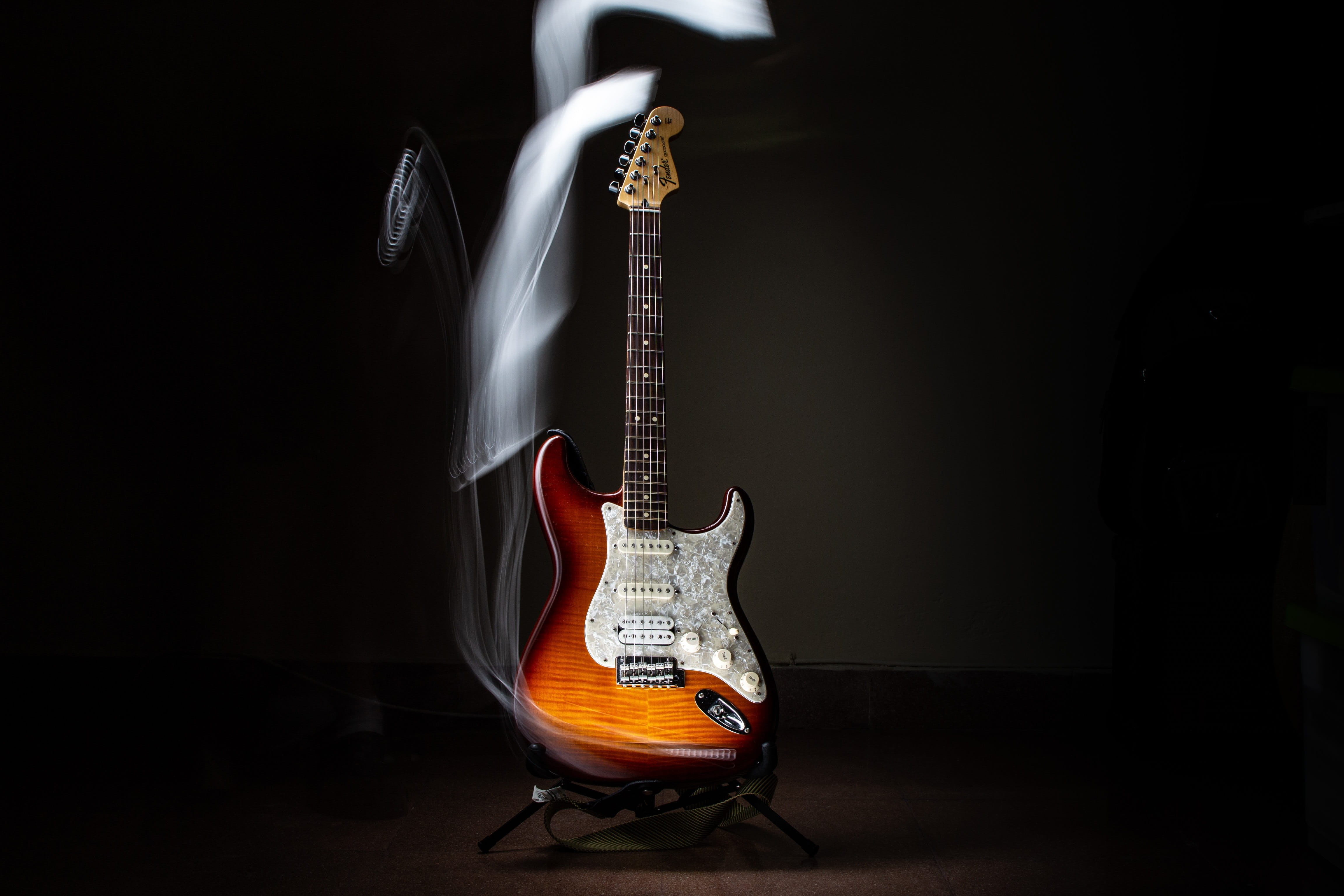 rock, instrument, fender, 4K, guitar, wood - material, performance, musical instrument, musical instrument string, music, arts culture and entertainment, HD Wallpaper
