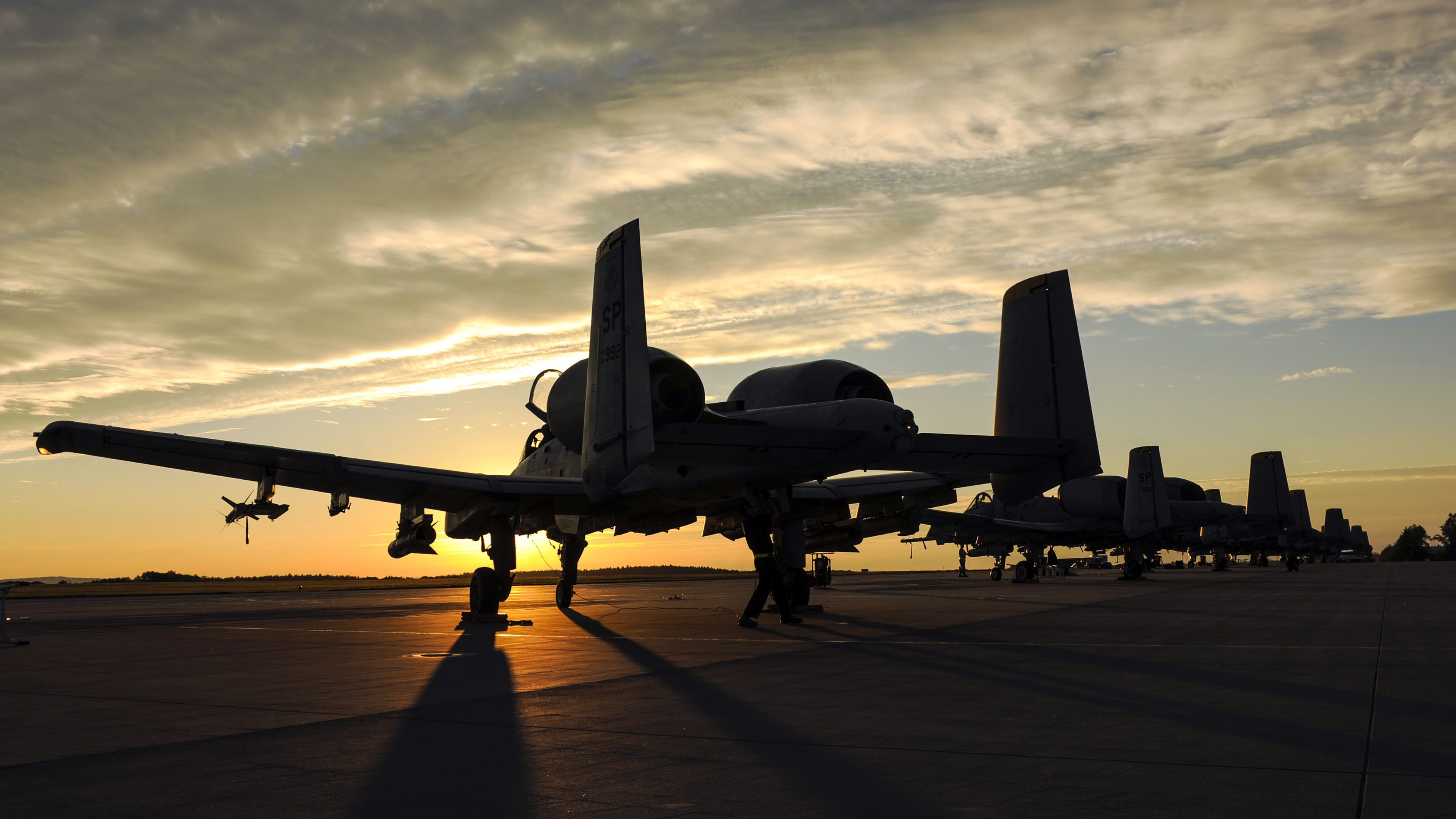 airport runway, plane, aerospace industry, cloud - sky, travel, air vehicle, outdoors, military aircraft, sky, army, sunset, no people, Fairchild A-10 Thunderbolt II, HD Wallpaper