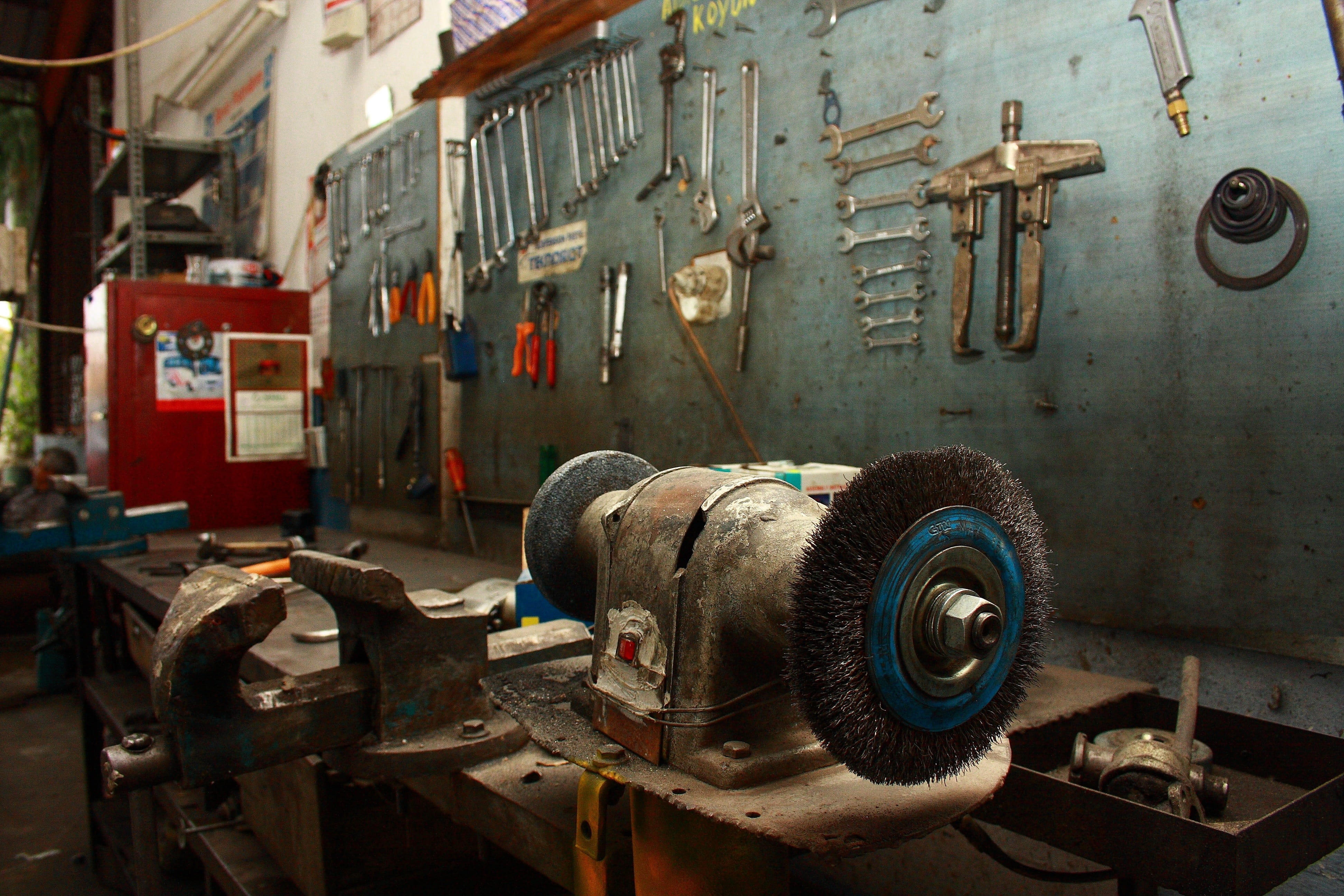 work tool, auto repair shop, repair, application, help, metal industry, workshop, wheel, equipment, service, metal, land vehicle, tire, abandoned, industry, HD Wallpaper