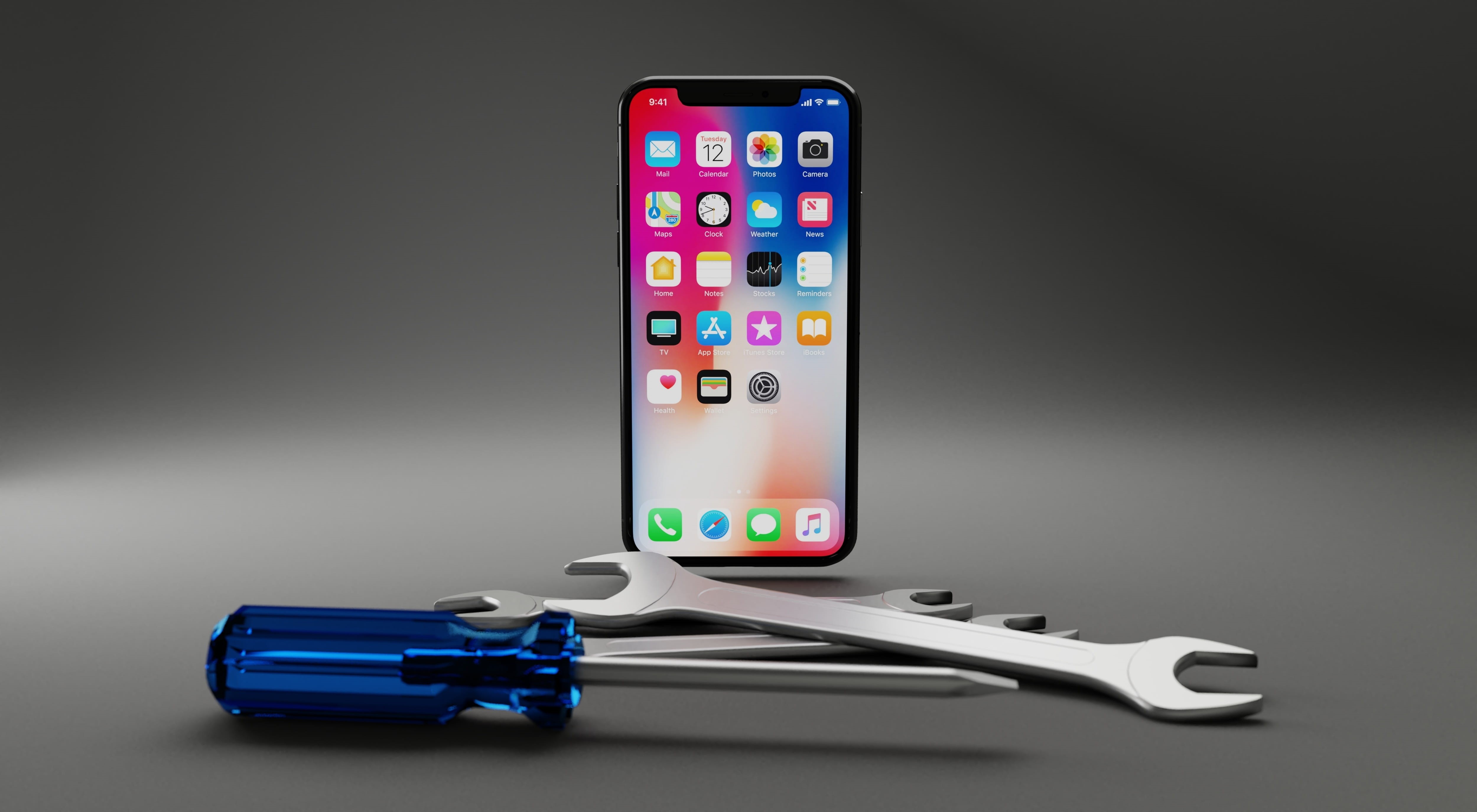 tools, gray, electronic, model, wireless technology, repair, equipment, mobile app, wrench, digital composite, portable information device, screen, colored background, HD Wallpaper