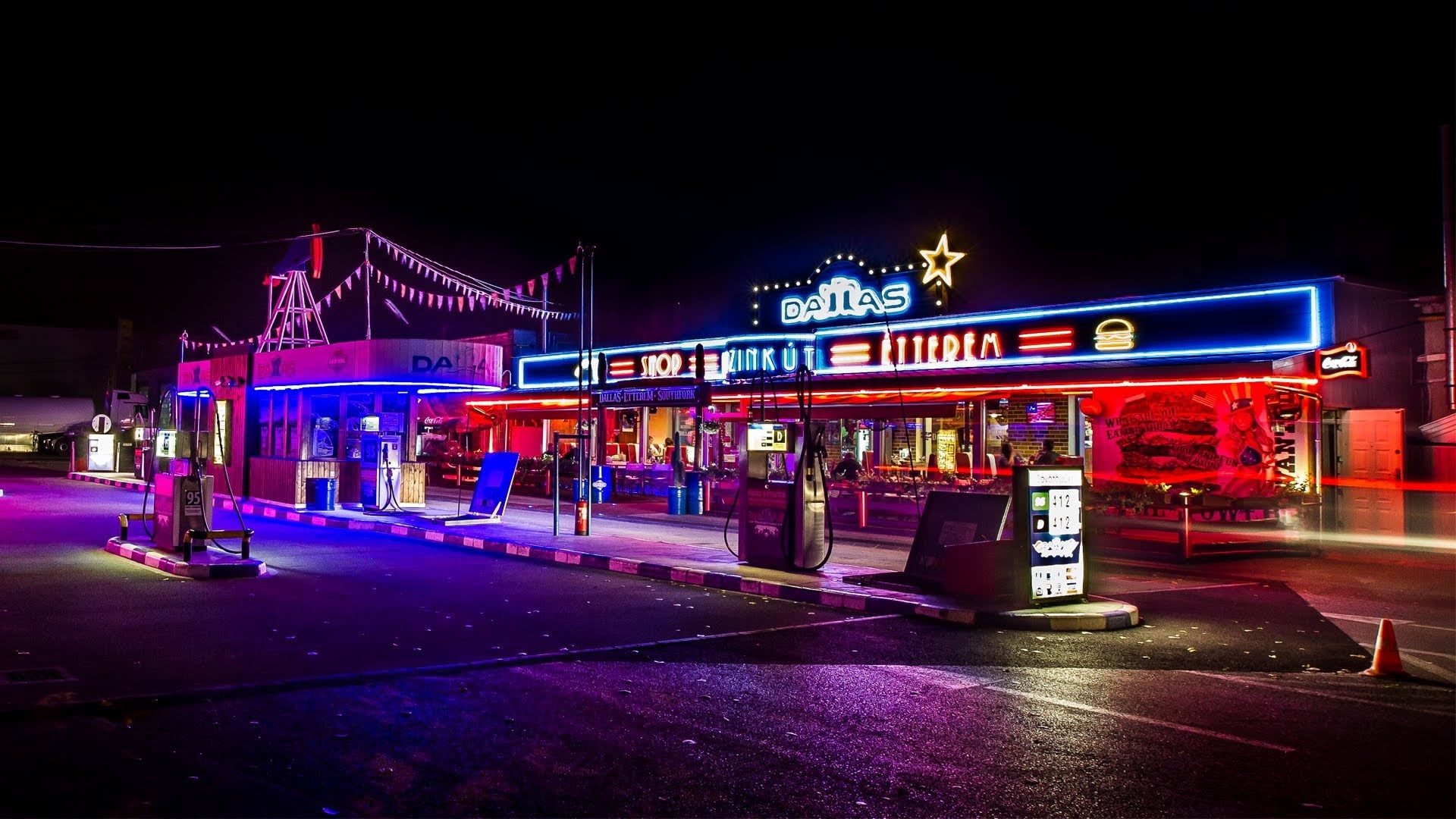 skill, city, architecture, motion, building, motor vehicle, championship, signboard, transportation, nighttime, team, bright, neon, road, roriginal, lights, HD Wallpaper