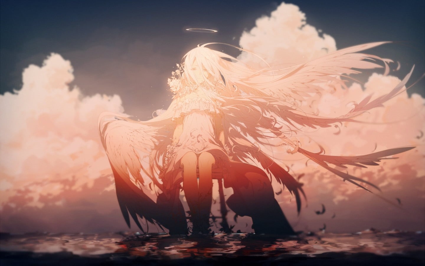 real people, wings, cloud - sky, motion, young women, women, digital composite, sunset, adult, character, anime, water, outdoors, sky, 720P, clouds, female, HD Wallpaper