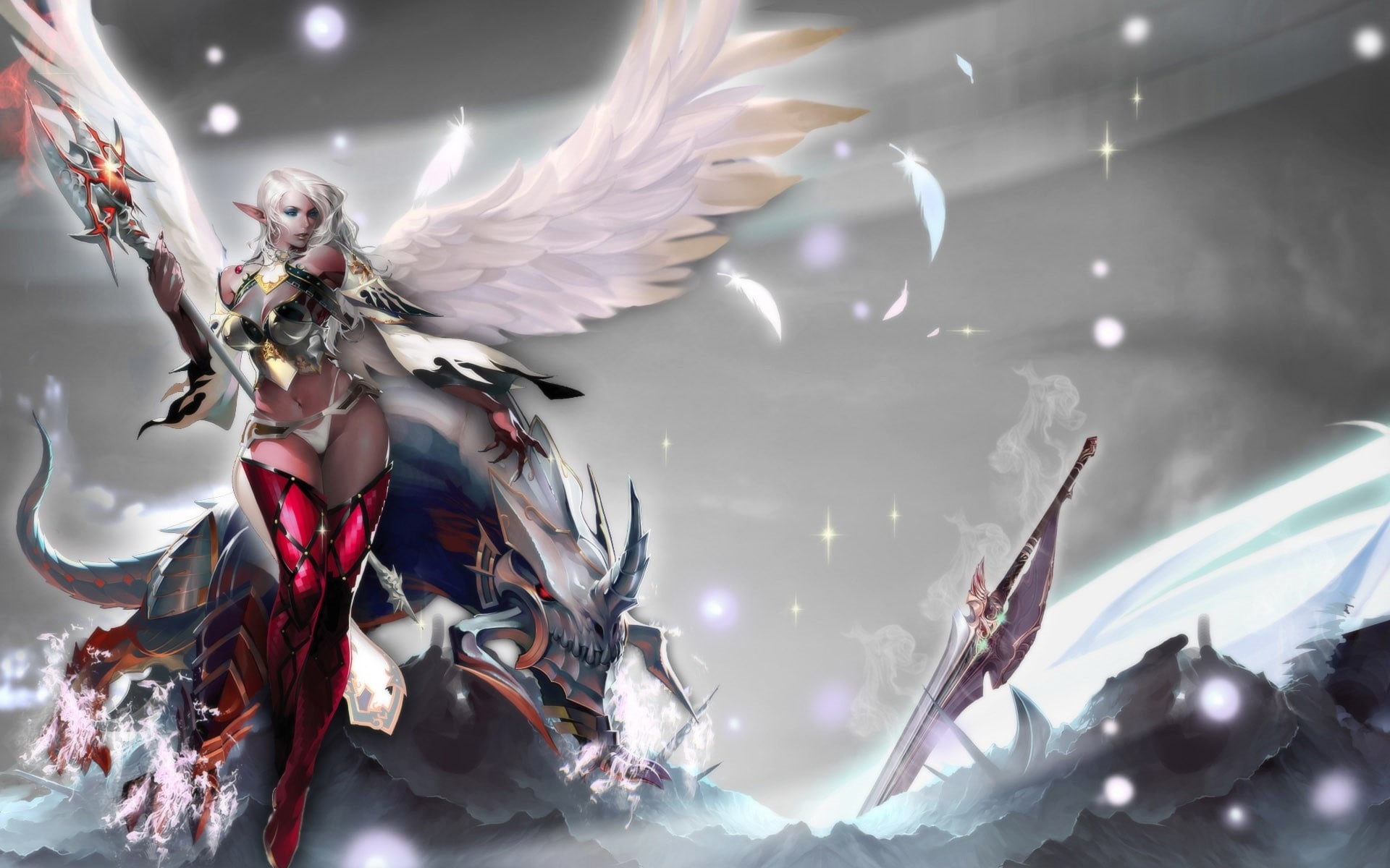 angel, 1080P, fantasy, wings, anime girls, girls, anime, HD Wallpaper