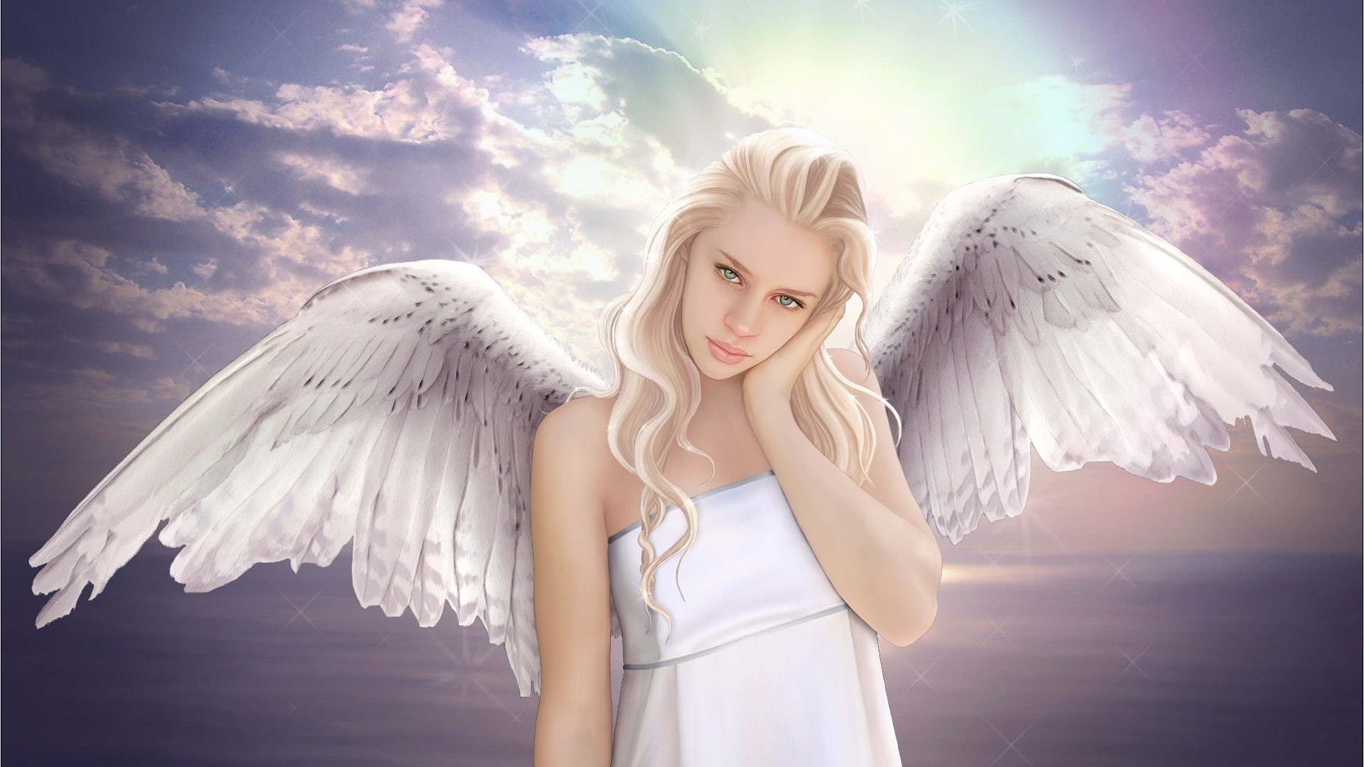 Sky, Fantasy, Wings, Angel, White, 1080P, Girl, HD Wallpaper