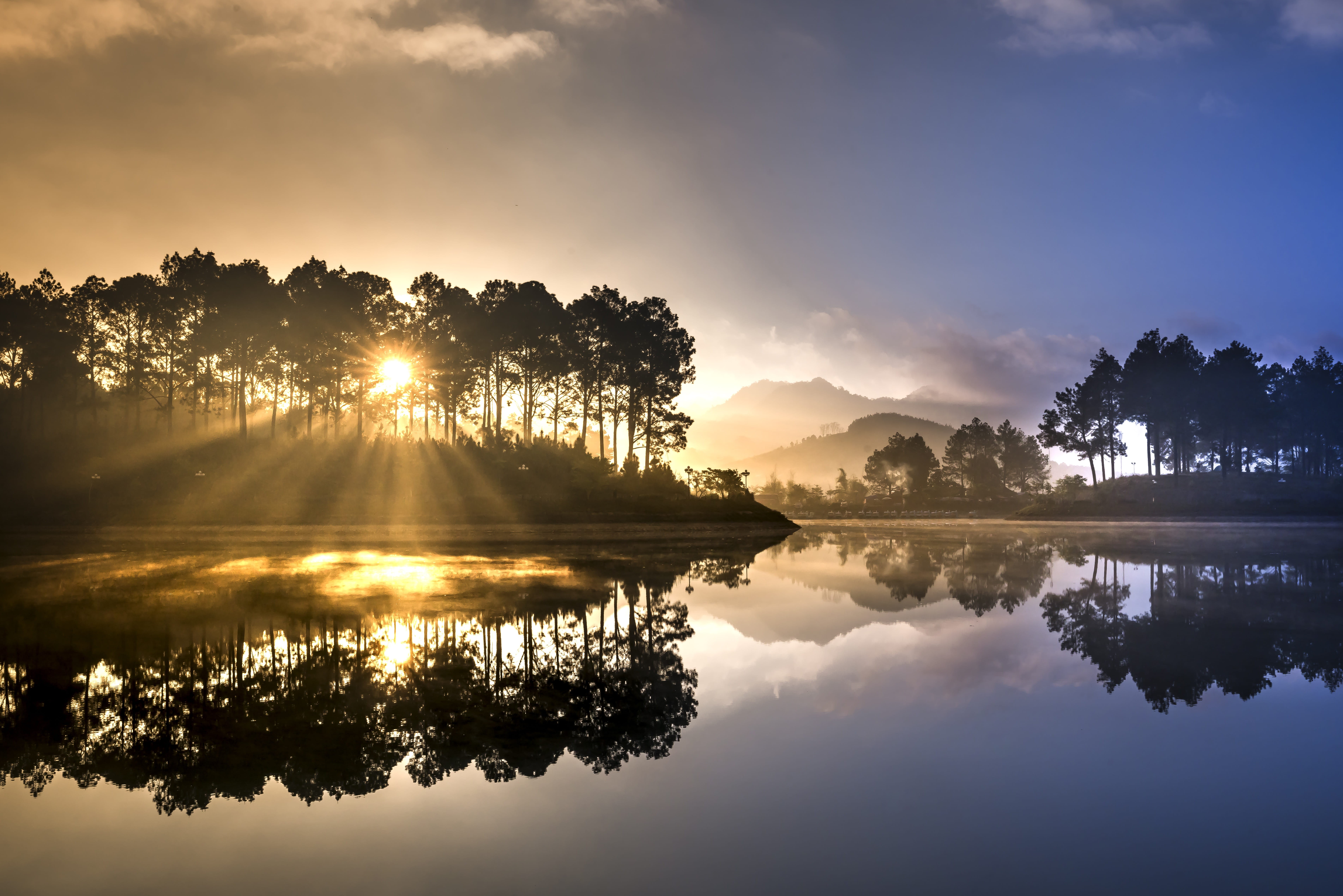 the beauty, outdoor, no people, moc chau, water, the landscape, trees, sunlight, throat, summer, clouds, vietnam, full color, tranquility, sun, outdoors, HD Wallpaper