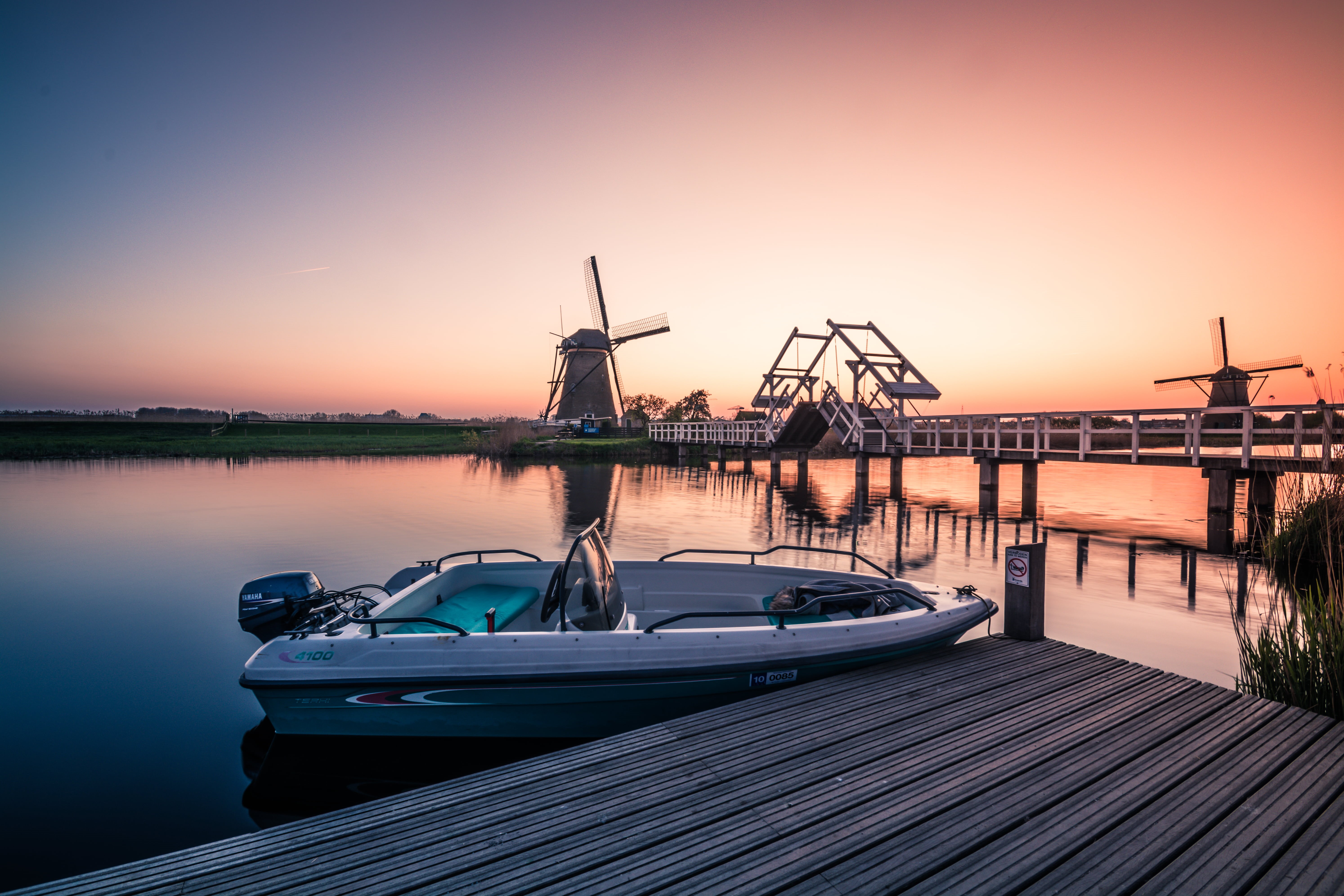 europe, old, countryside, Kinderdijk, colorful, teal, power, sky, nautical Vessel, dutch, vintage, traditional, sun, nature, sunrise - Dawn, scene, historic, HD Wallpaper