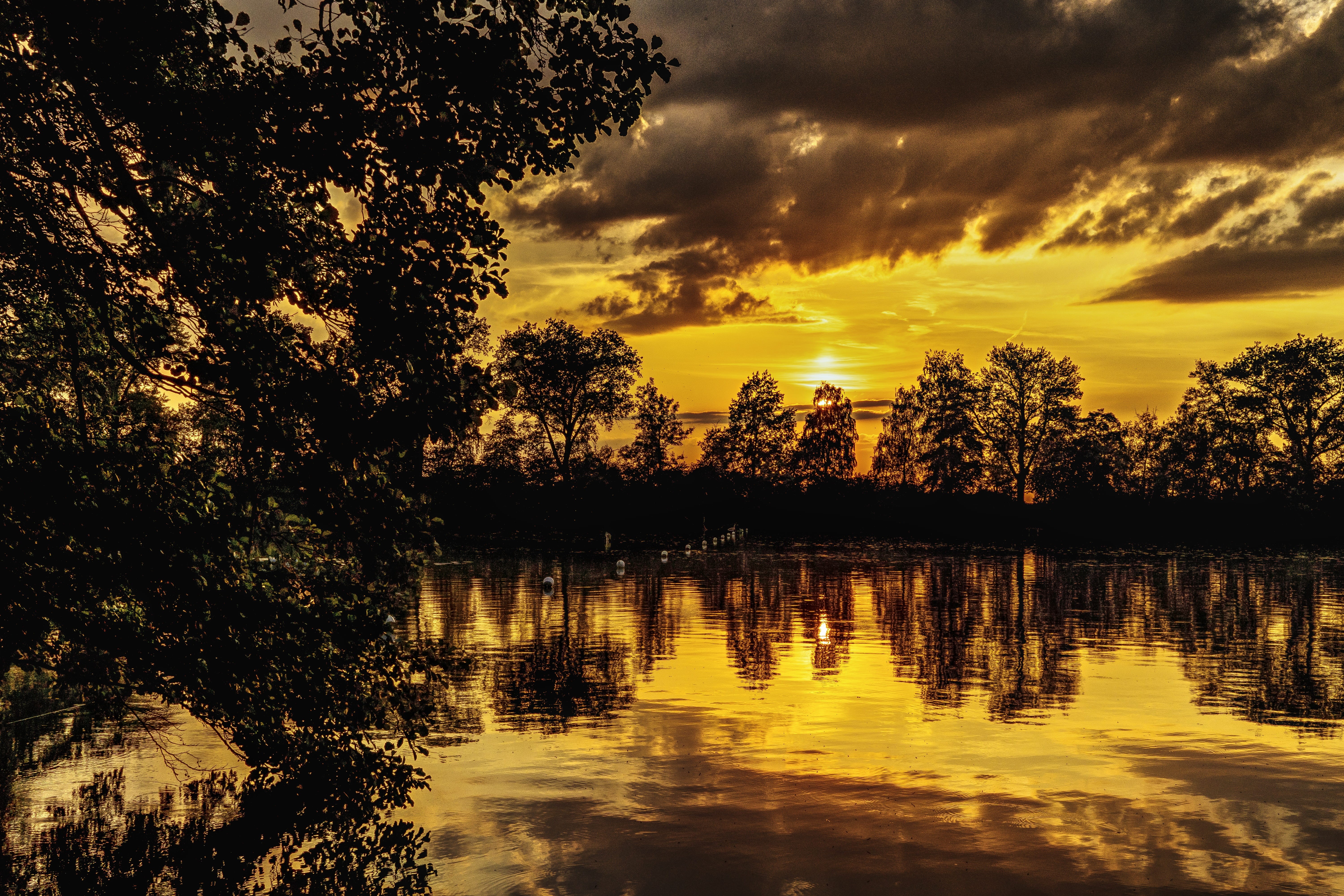 summer, water, tranquility, no people, still, atmosphere, idyll, sky, dusk, sun, cloud - sky, sunset, quiet, romantic, reflections, non-urban scene, mirroring, HD Wallpaper