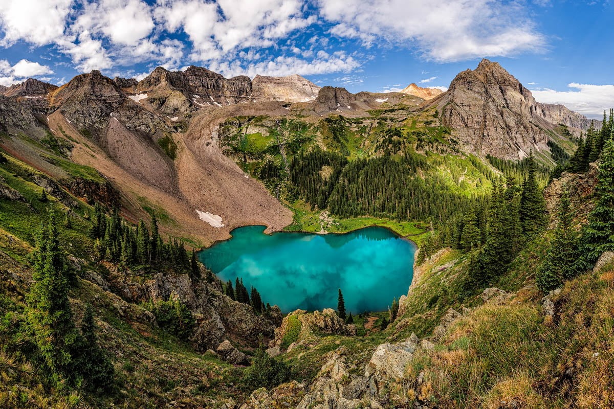 outdoors, scenics, hiking, trees, Grandeur, sky, san juan mountains, beauty In Nature, lake, nature, landscape, colorado, middle, Blue Lake, water, clouds, HD Wallpaper